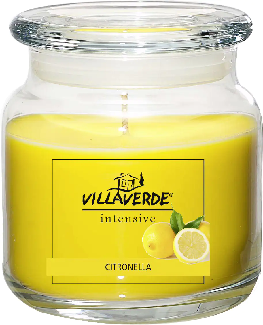 Villa Verde Duftkerze im Glas m. Deckel Citronella, Höhe: 10 cm, Ø 10 cm
