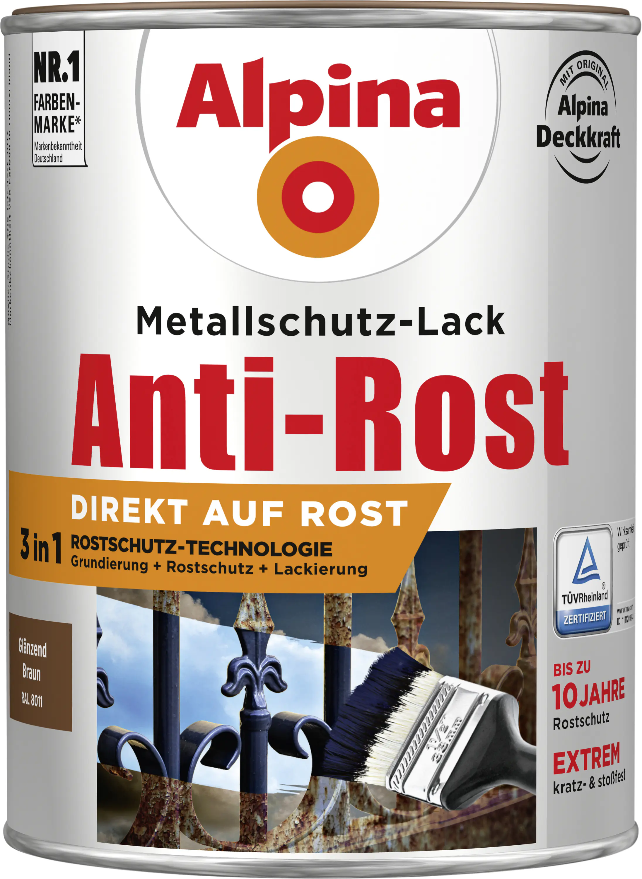 Alpina Metallschutz-Lack Anti-Rost 2,5 L braun glänzend