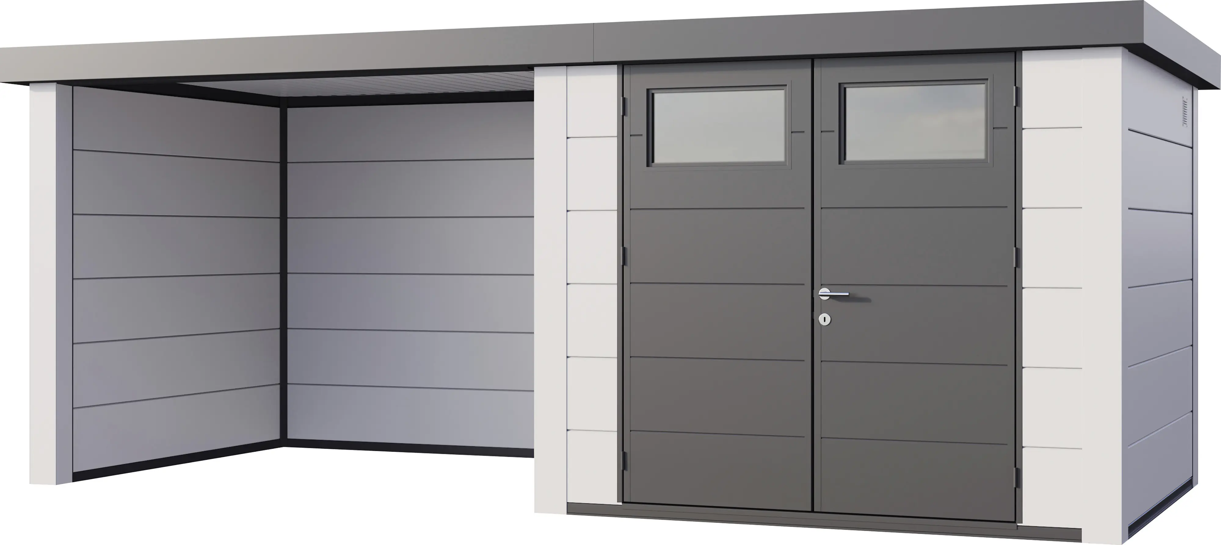 Telluria Gerätehaus Classico Lounge S 2724 links EW weiß 552 x 238 cm