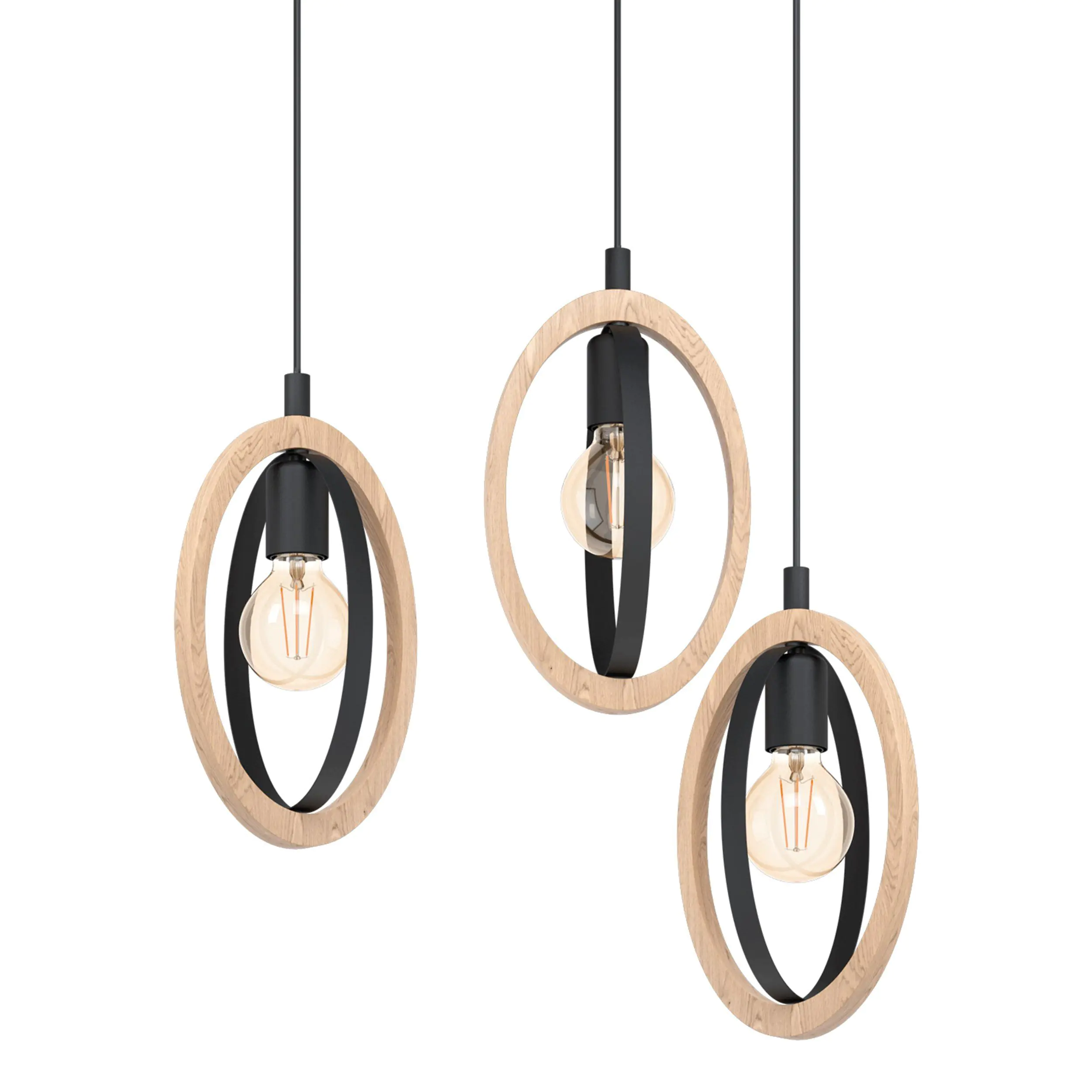 Eglo 3er Pendelleuchte Basildon schwarz-braun Ø 61,5 cm E27, max. 60 W