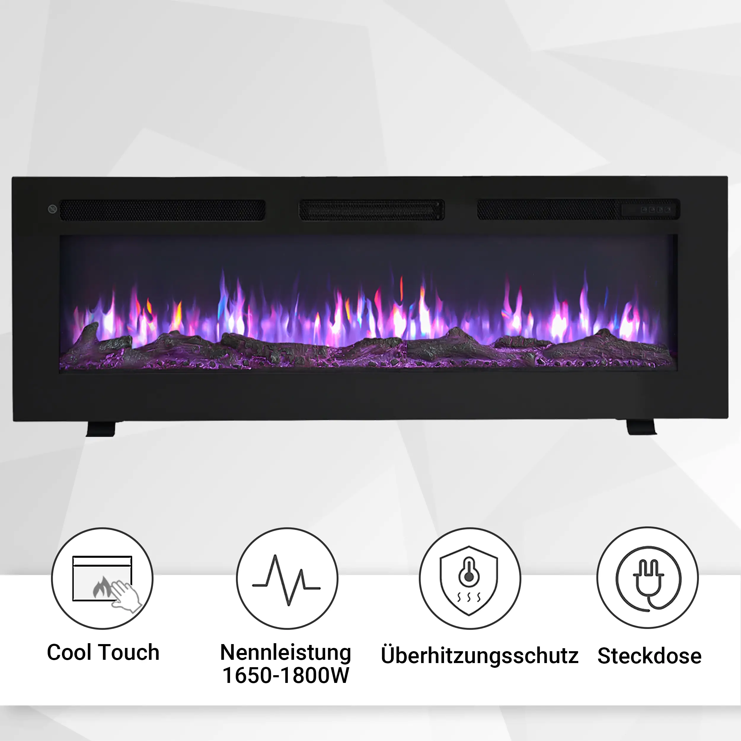 BALDERIA Elektrokamin schwarz Leif 50 1000/1800 Watt 43 x 127 cm