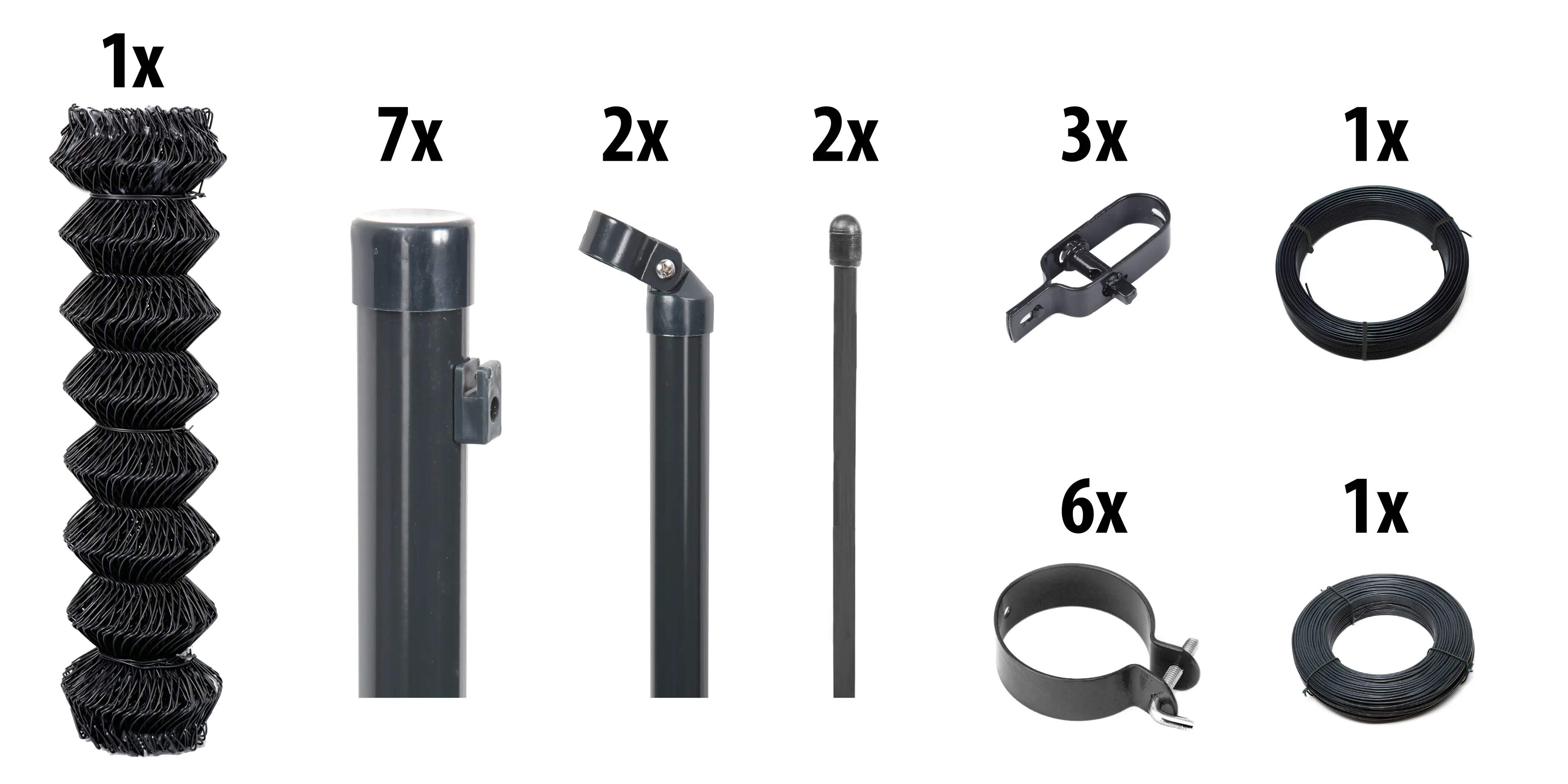 Floraworld Maschendrahtzaun Set 15 m 1500 x 125 cm inkl. 7 Pfosten 175 cm anthrazit