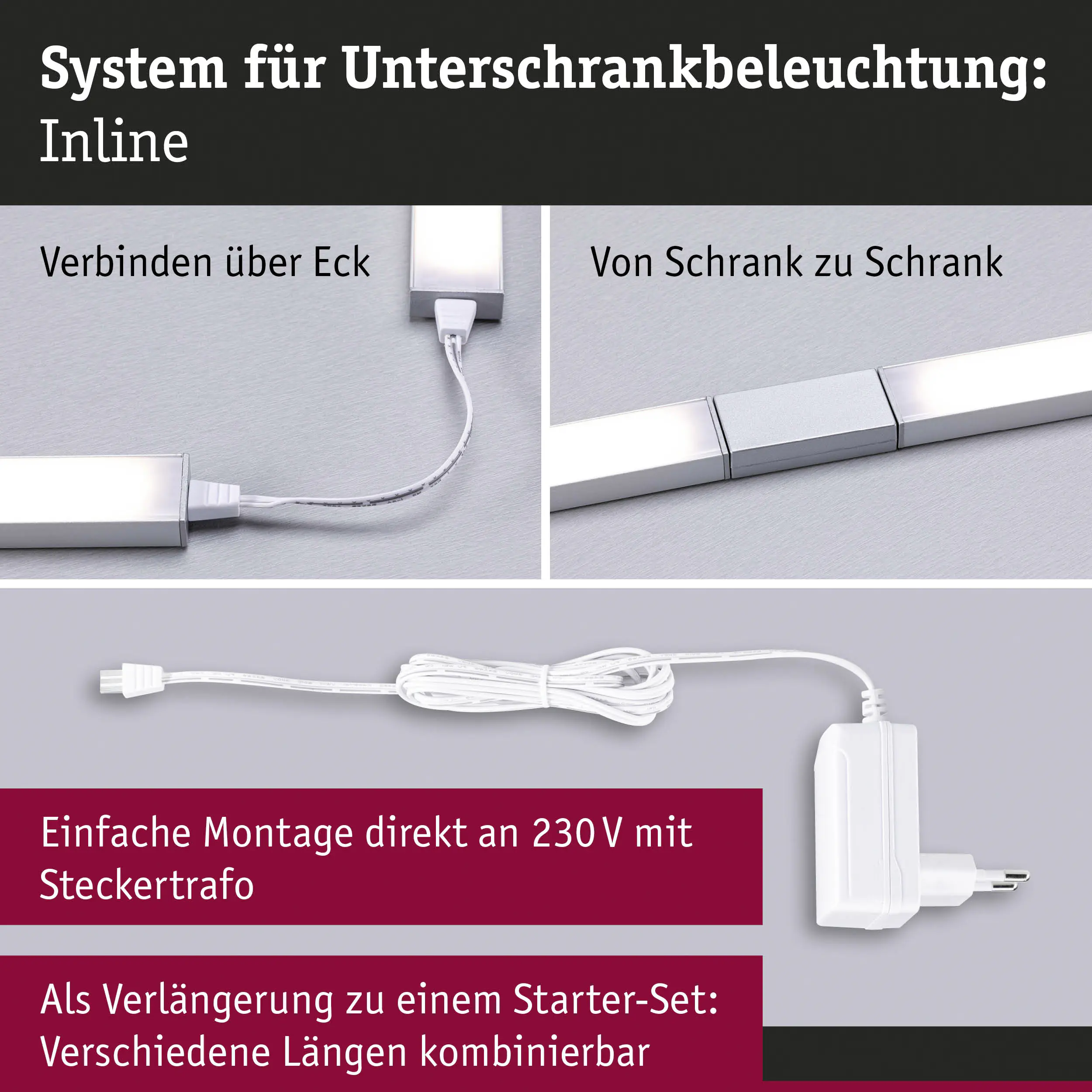 Paulmann LED Lichtleiste Inline Erweiterung chrom matt 35 cm TW 2er Set