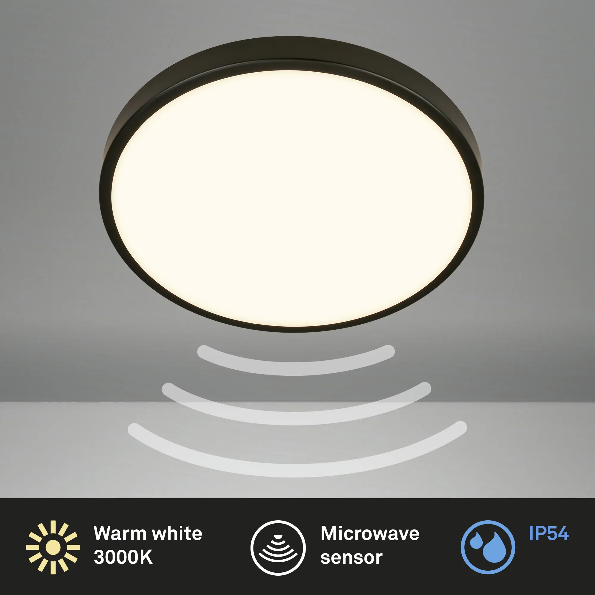 Briloner LED-Deckenleuchte Walk mit Bewegungsmelder Ø 29 x 6,5 cm warmweiß schwarz