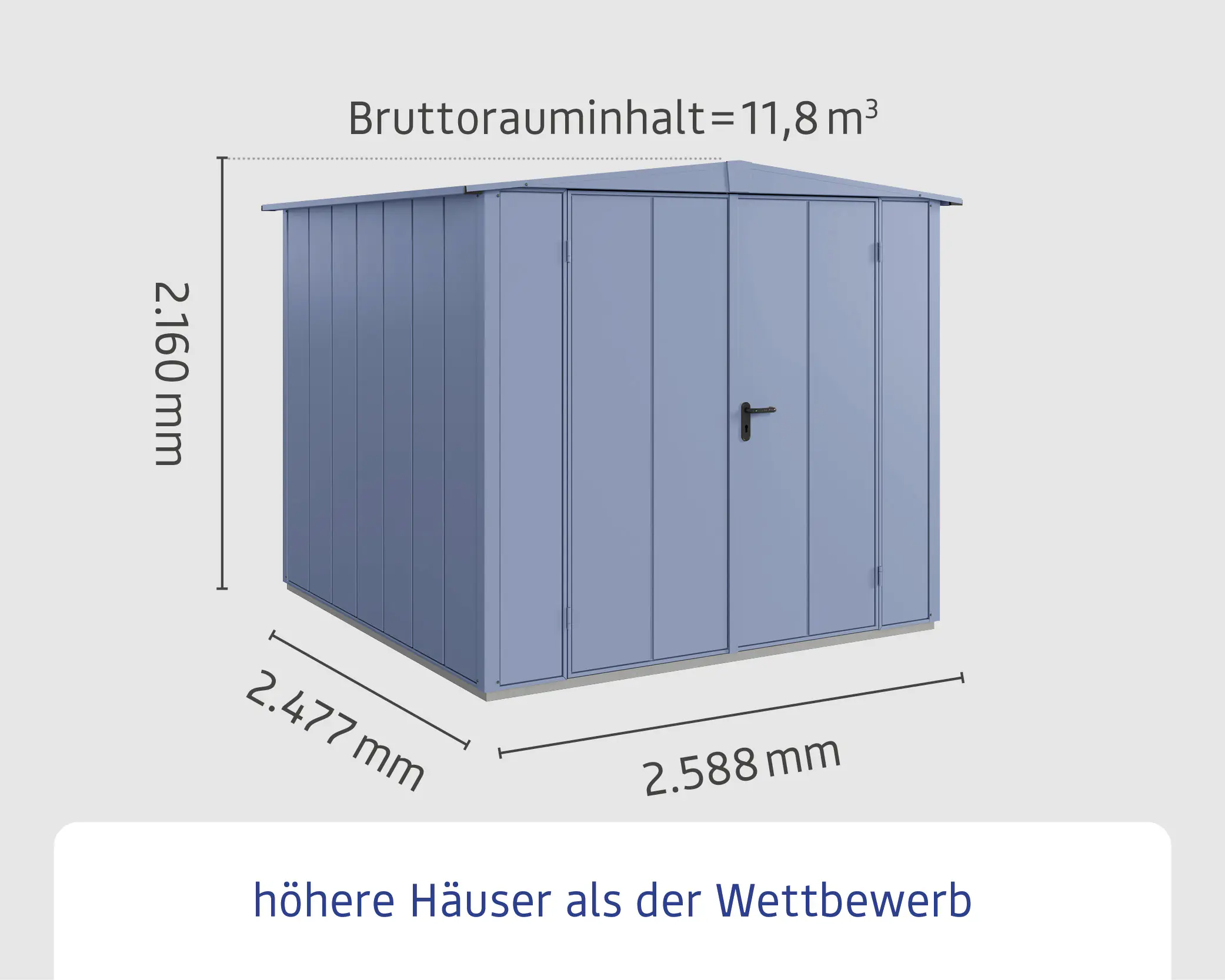 EcoStar Gerätehaus Elegant-S Typ 2 taubenblau 2 flg 258,8 x 247,7 x 216 cm