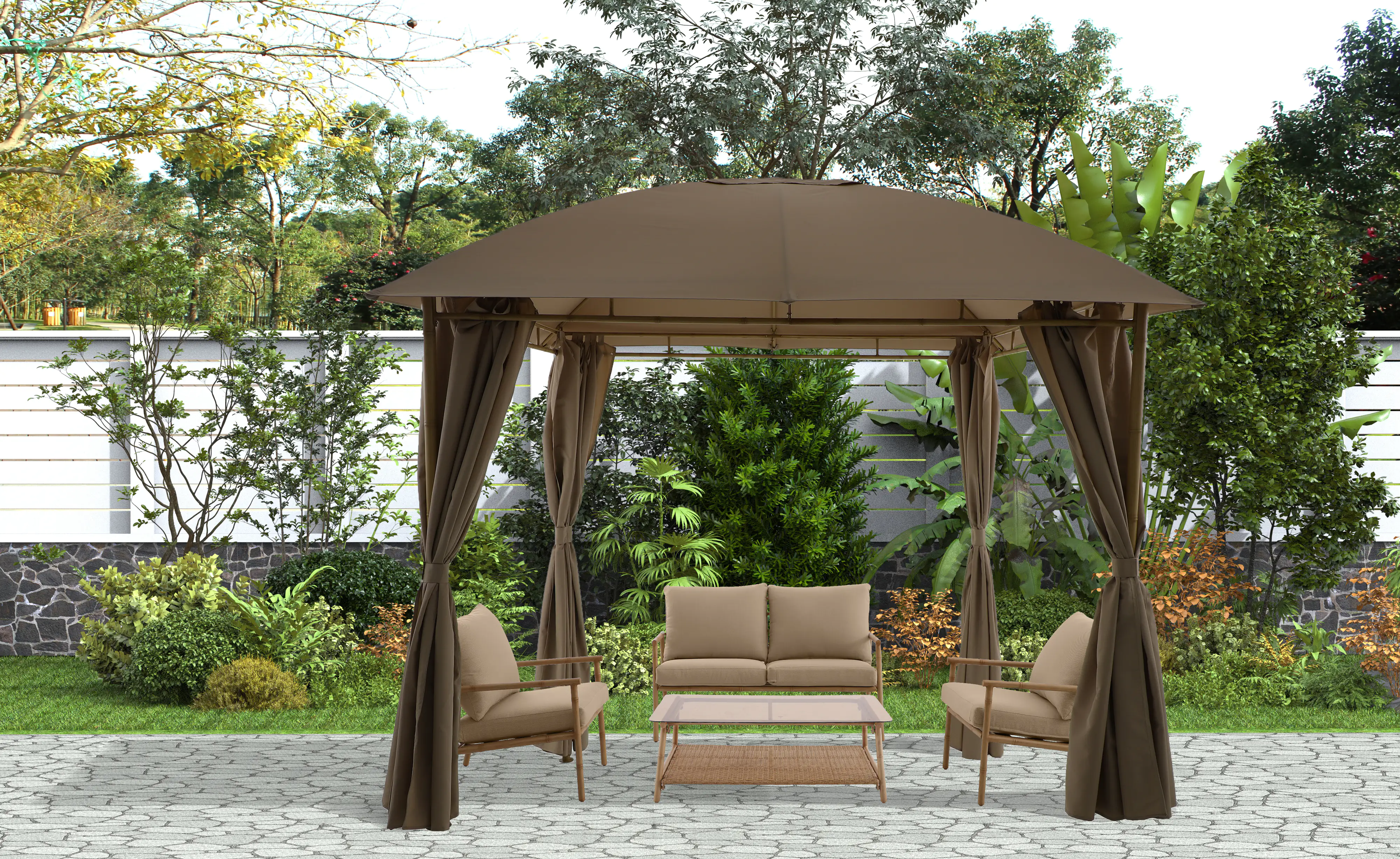 Primaster Pavillon Bambus Metall 300 x 300 cm braun