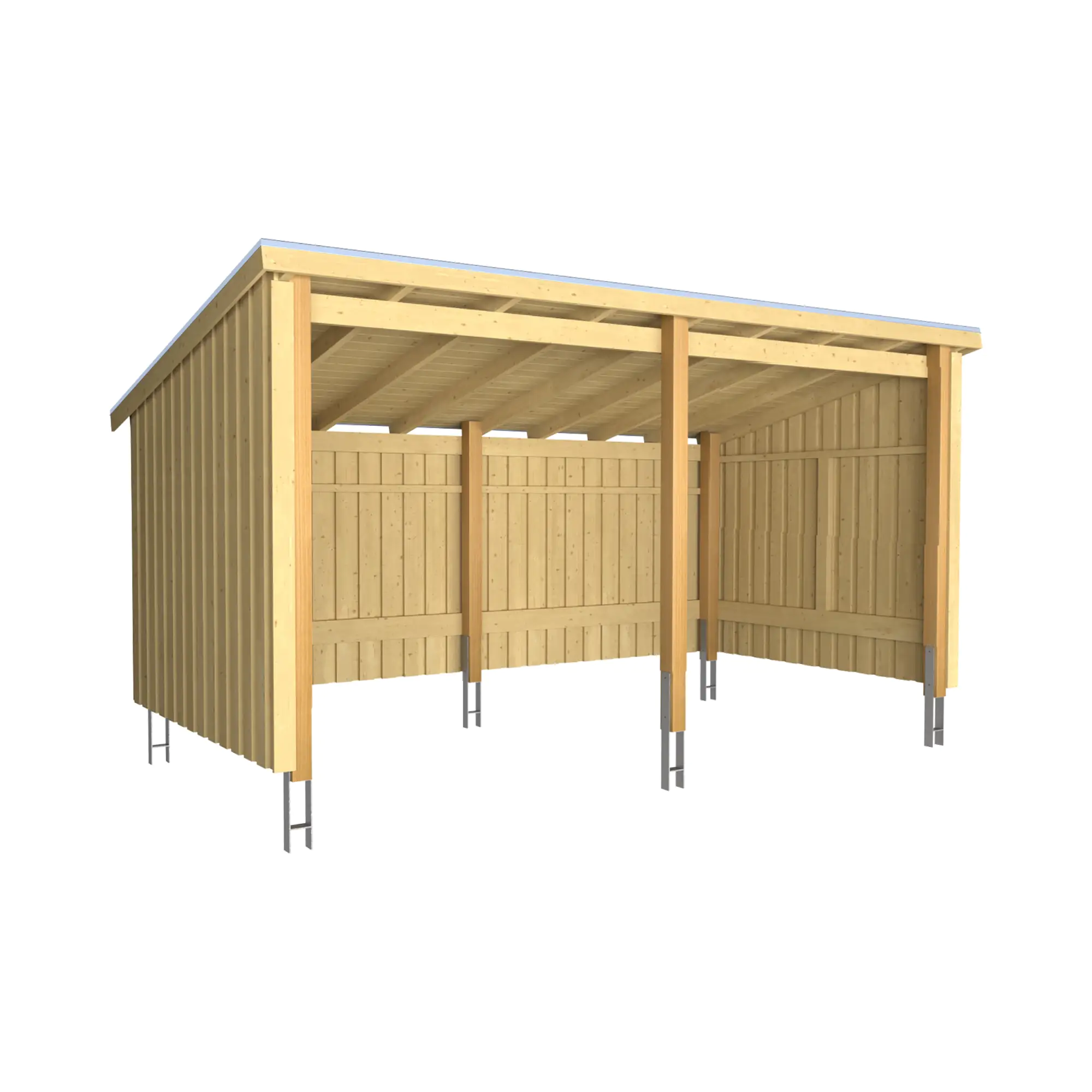 Plus Gartenhaus Nordic Multi 416 x 208 cm natur offen mit Dachpappe, H-Anker