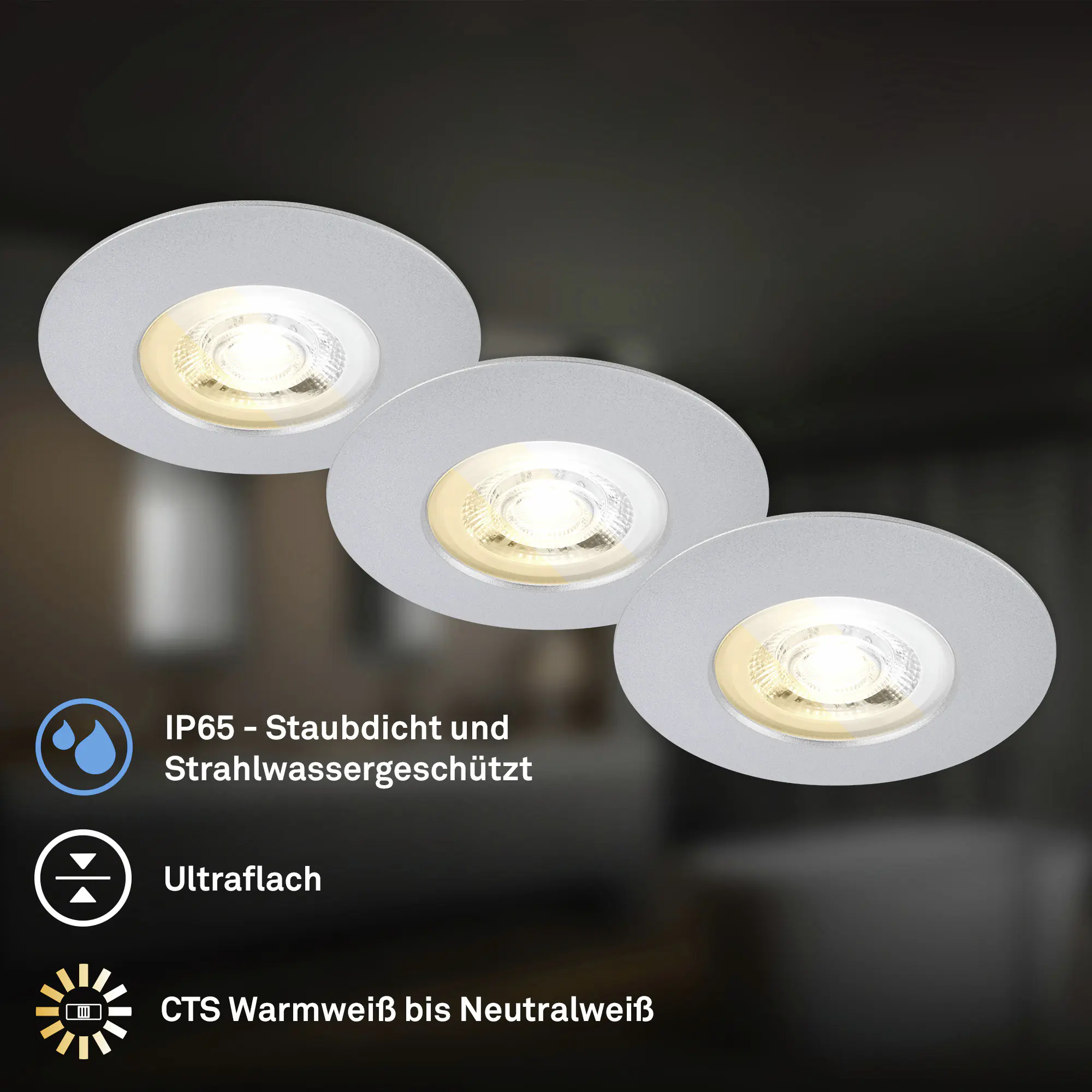 Briloner LED Einbauleuchten Dimara Ø 9 x 3 cm warmweiß/neutralweiß chrom dimmbar 3er-Set