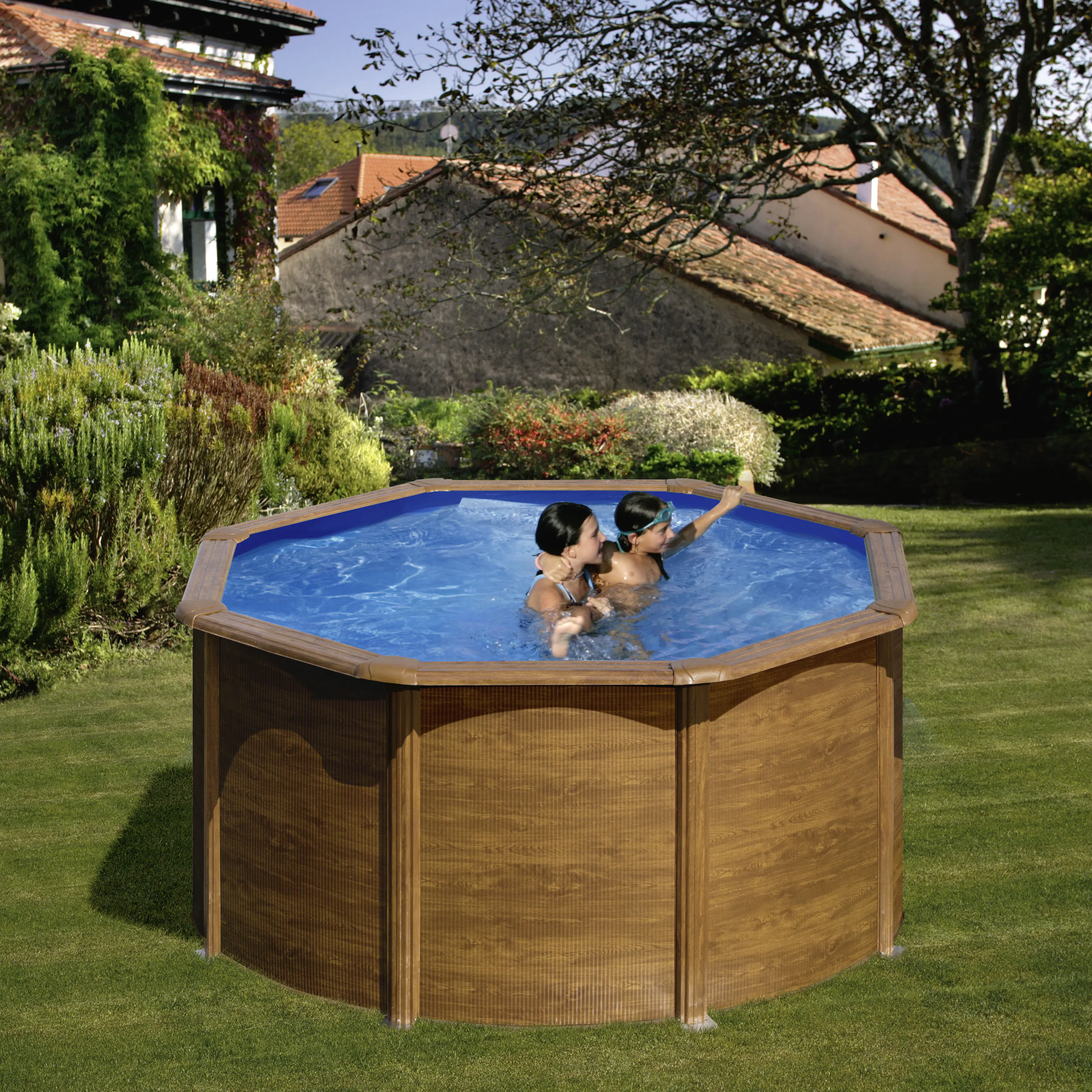 Gre Stahldwandpool Pacific Komplettset rund Ø 260 x 122 cm holzoptik