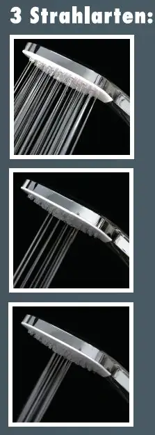 Primaster Handbrause 3 Strahlarten Water Spray quadratisch chrom-weiß mit Wasserspareinsatz