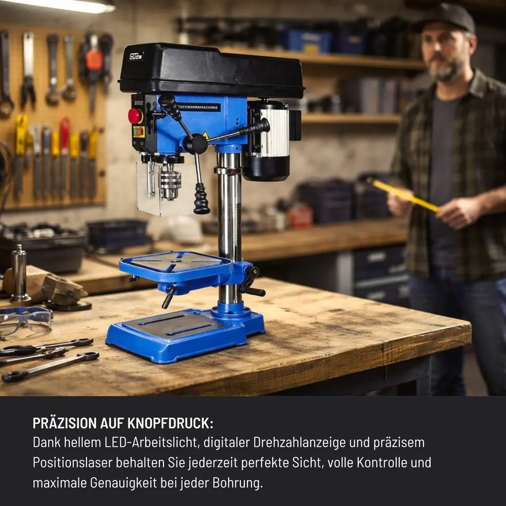 Güde Tischbohrmaschine GTB 16/500 Vario 500 W Digitaldisplay Laser