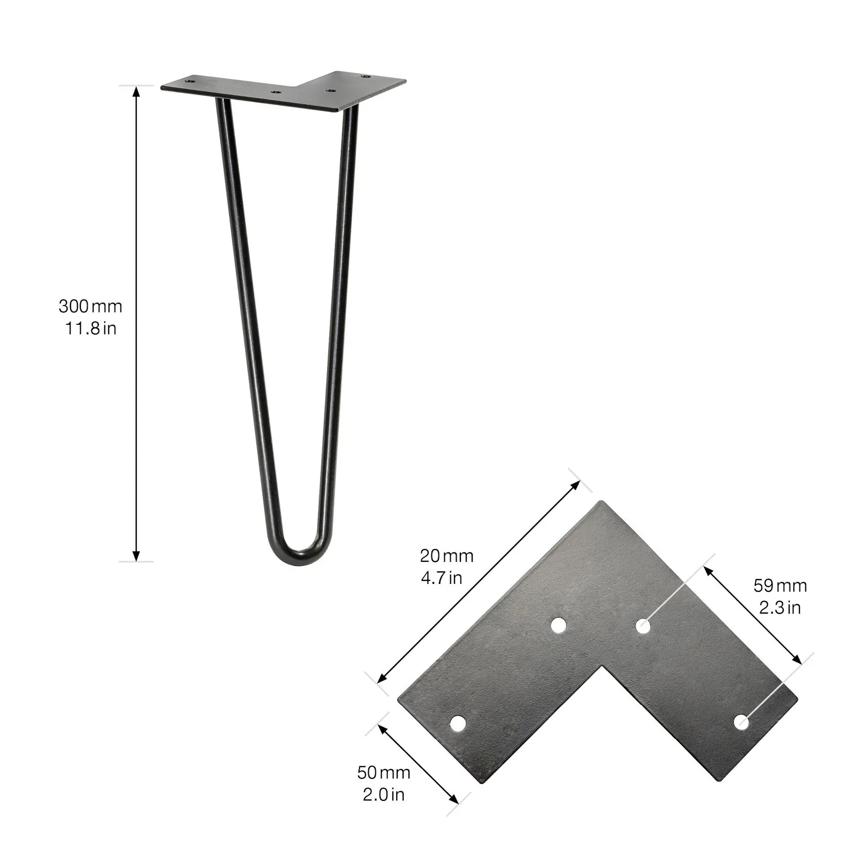 Wagner Möbelfuß Hairpin Stahl 30 x 12 cm schwarz  - 1 Stück