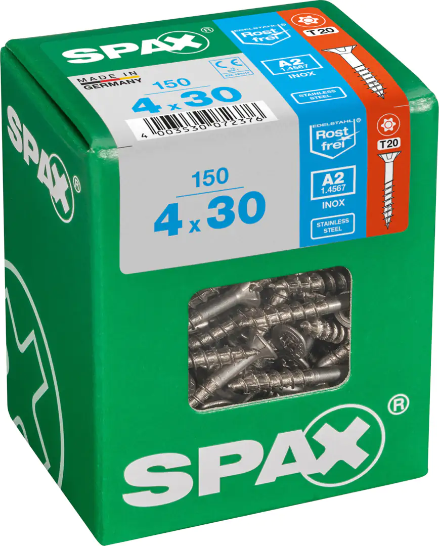 Spax Universalschrauben 4.0 x 30 mm TX 20 Senkkopf - 150 Stück Edelstahl