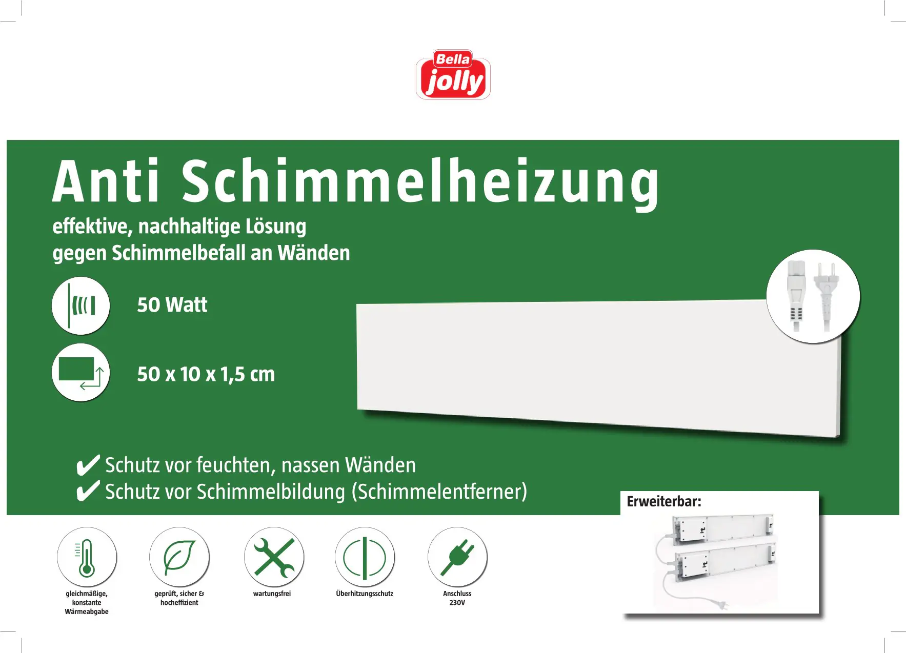 Bella Jolly Infrarotheizung Anti-Schimmel Basis + Erweiterung SHK3 - 10 x 50 cm
