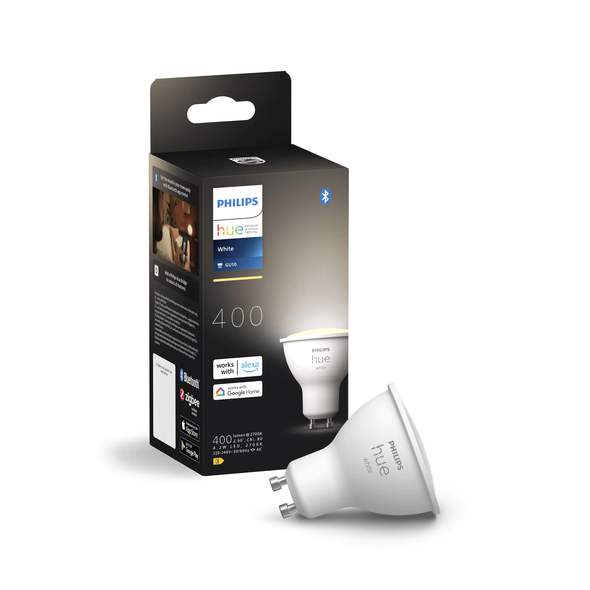 Philips Hue LED-Leuchtmittel Spot GU10 4,2W warmweiß smart