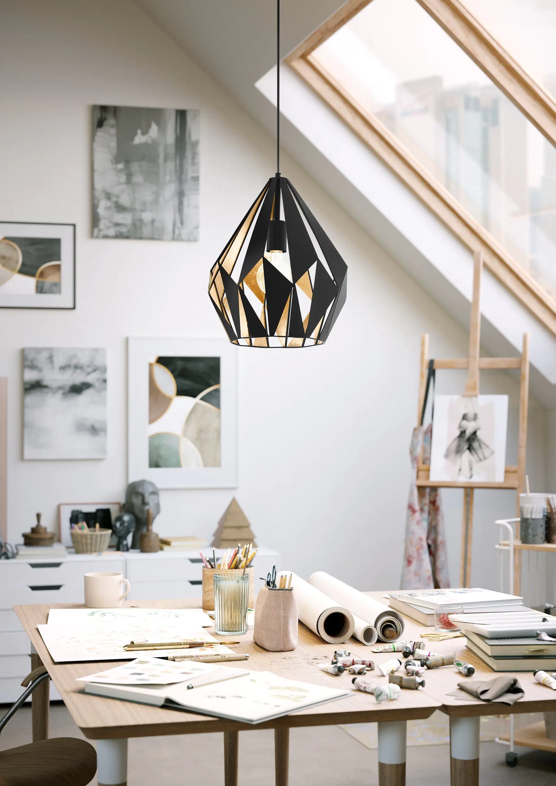 Eglo Pendelleuchte Carlton 1 schwarz-gold Ø 31 cm E27