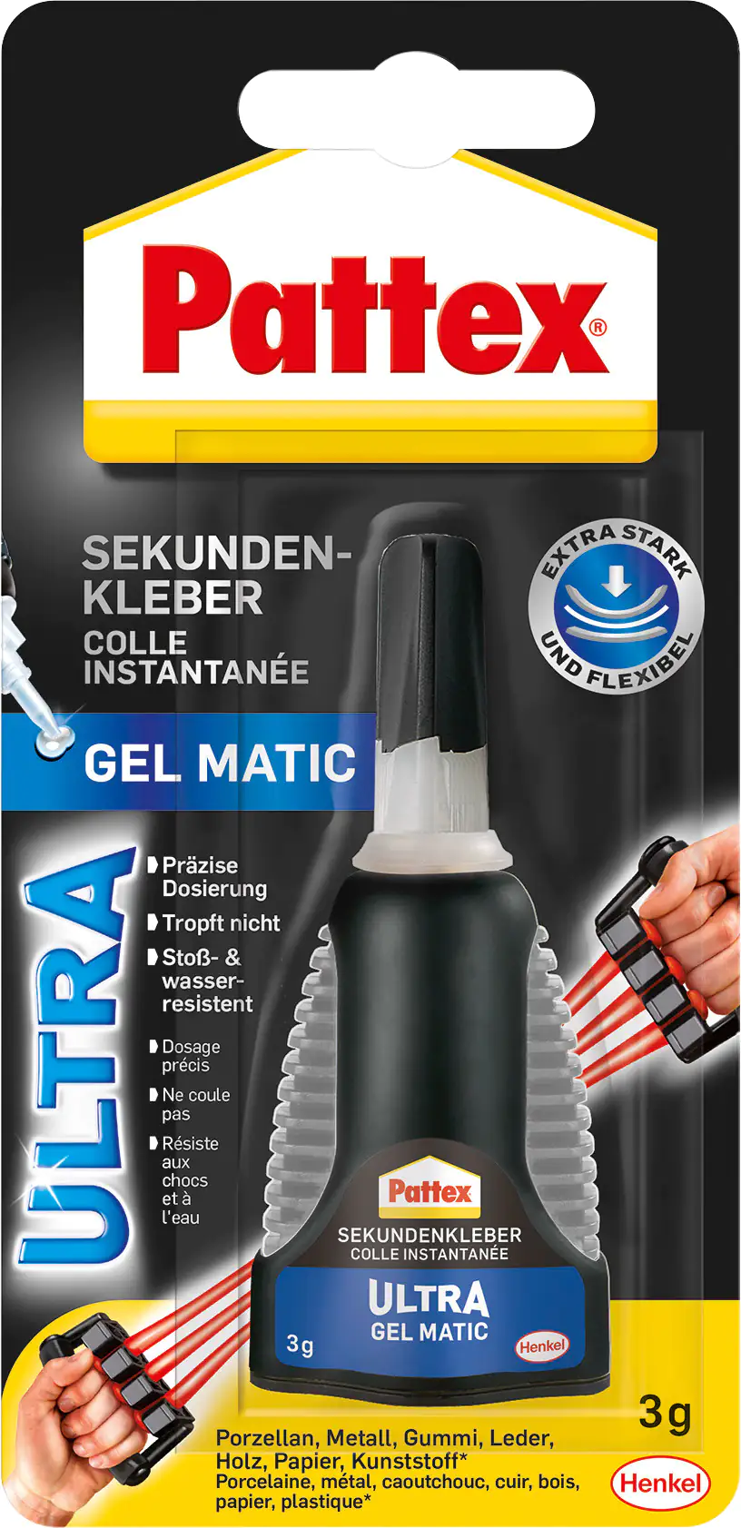 Pattex Sekundenkleber Ultra Gel Matic 3 g Spender, trocknet transparent