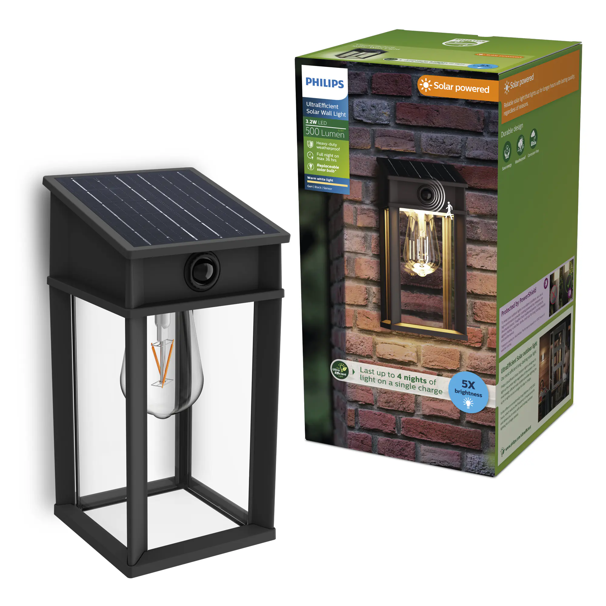 Philips Solar Wandleuchte Geri 33,5 x 18 x 18 cm warmweiß