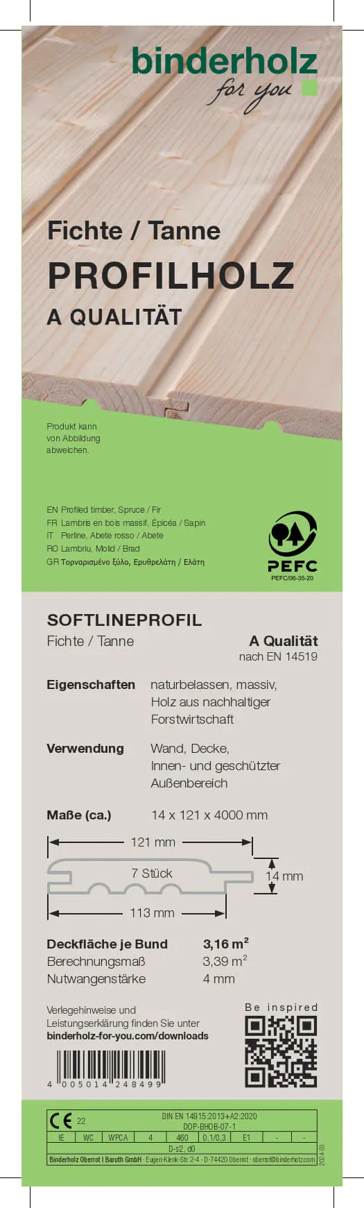 Profilholz Fichte Tanne A-Sortierung Softlineprofil 400 x 12,1 cm 14 mm