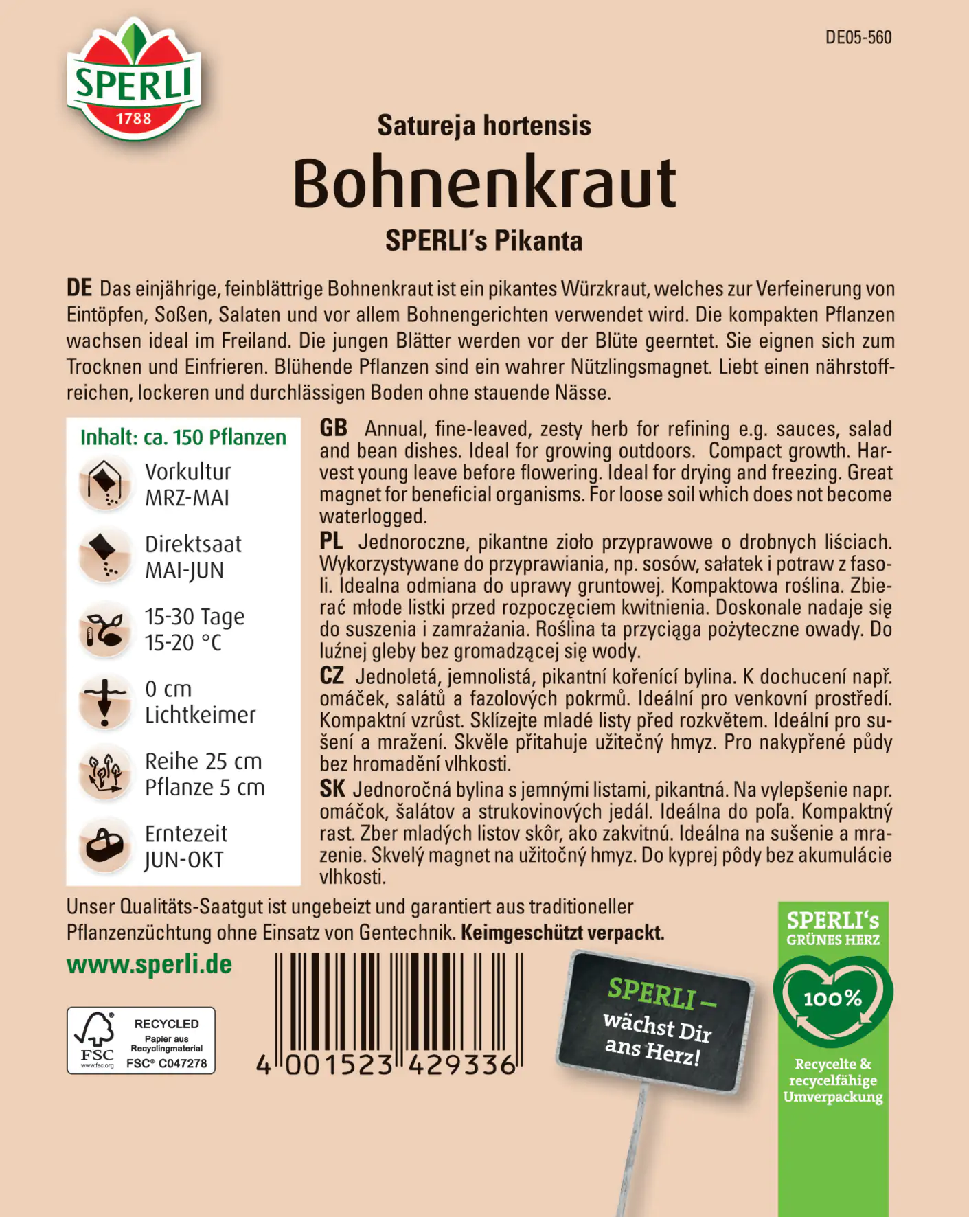 Sperli Bohnenkraut Sperli 's Pikanta