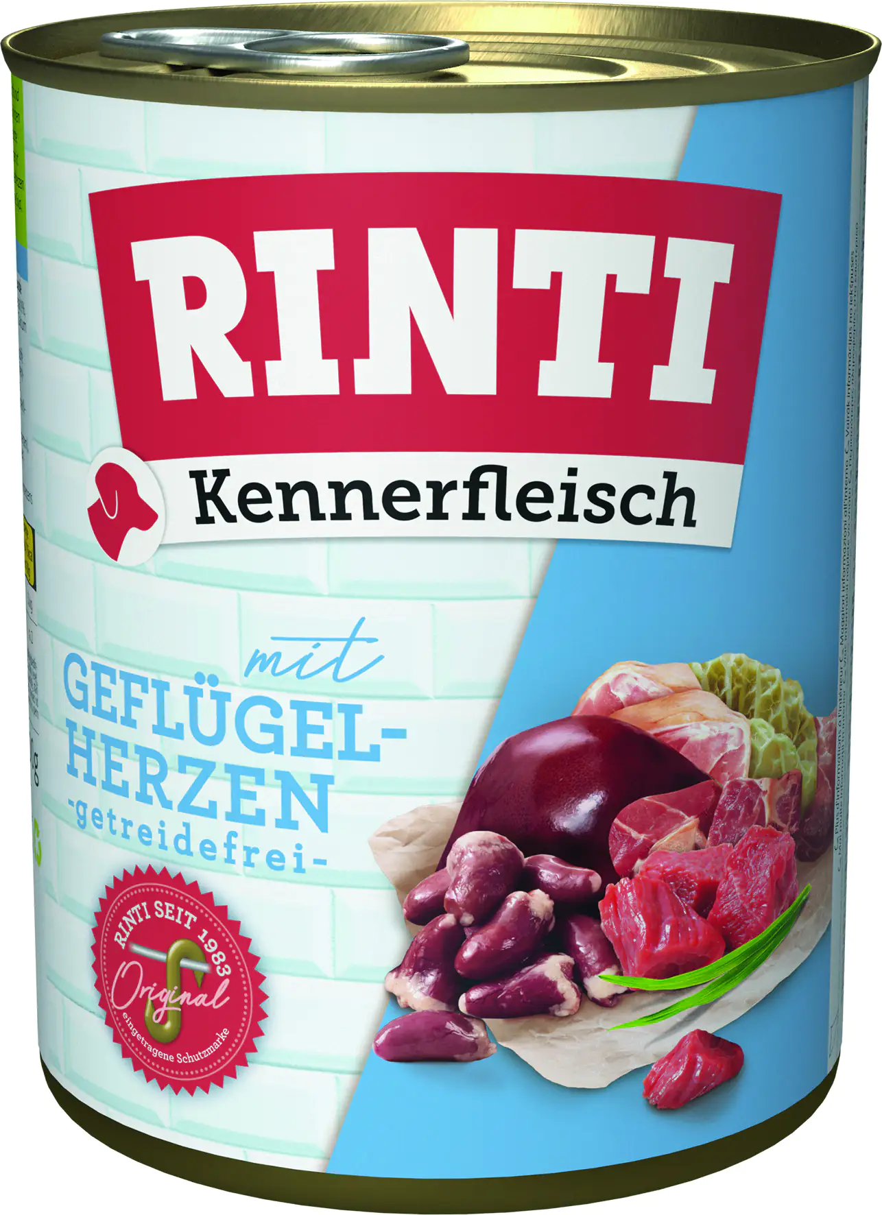 Rinti Kennerfleisch Hundenassfutter Adult getreidefrei 800 g Geflügelherzen bei Kartonabnahme
