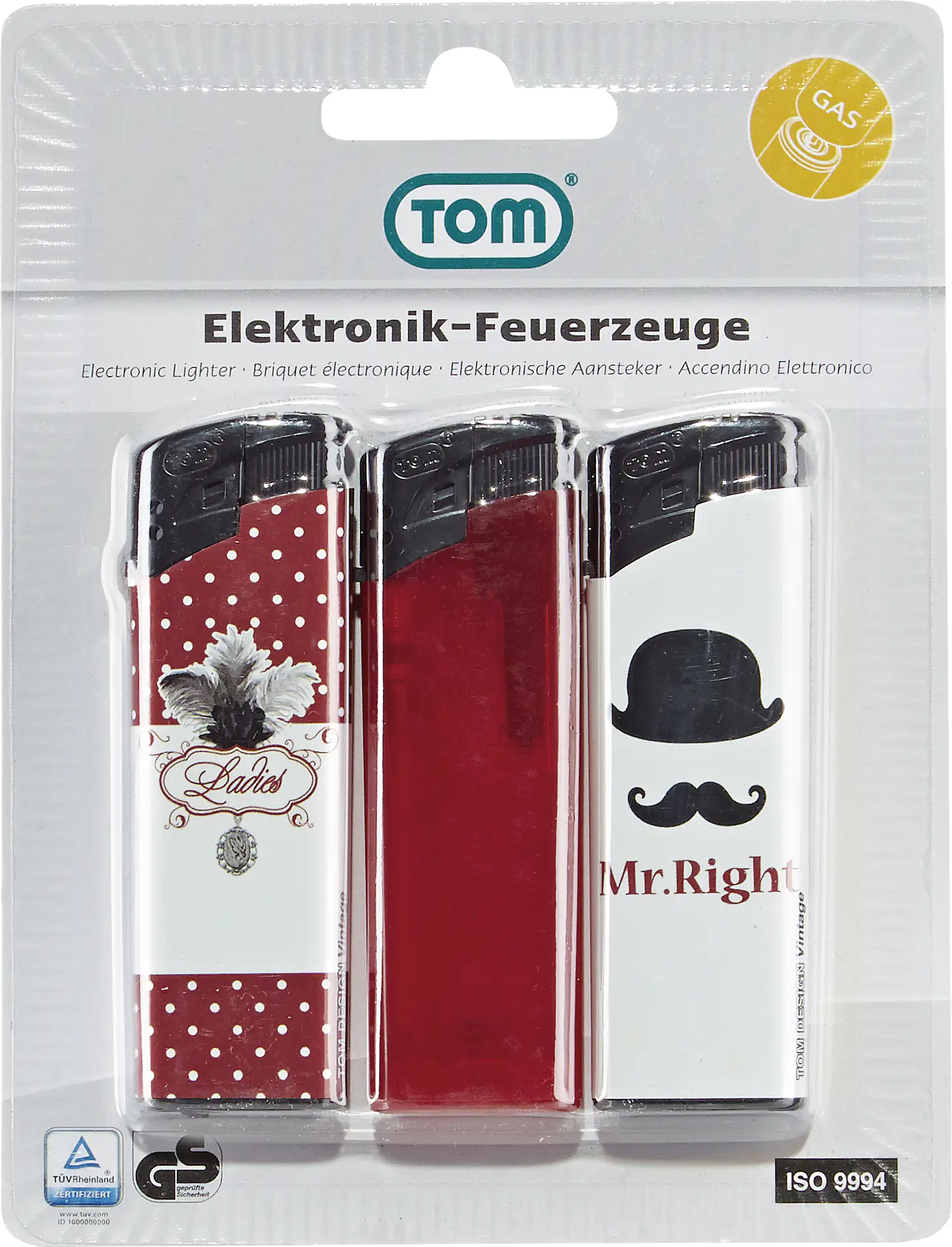TOM Elektronik-Feuerzeuge 3er Blister