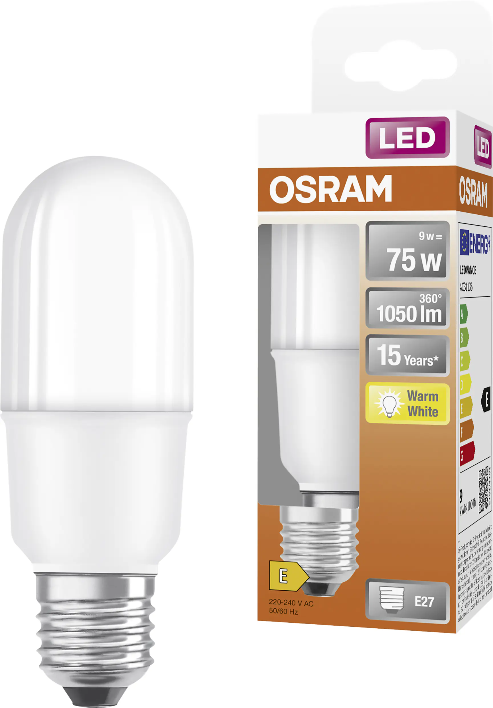 Osram LED Leuchtmittel Star Stick 75 E27 9 W warmweiß, weiß matt