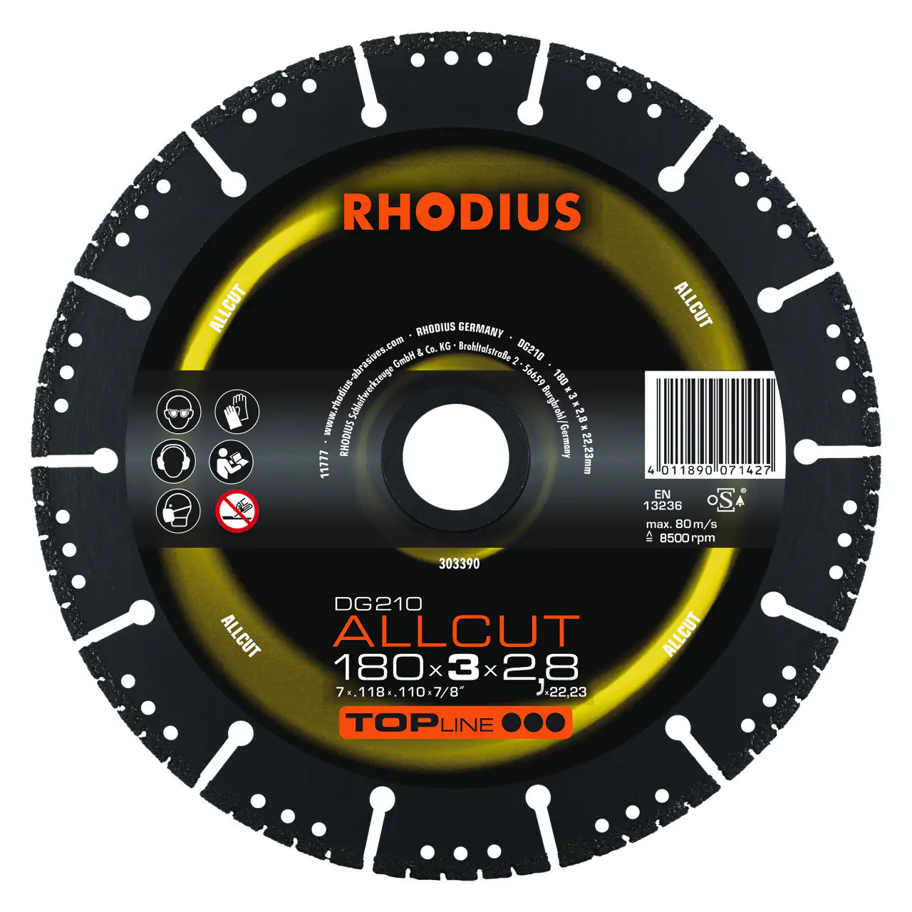 Rhodius Diamanttrennscheibe Allcut Ø 180 mm Bohrung 22,23 mm