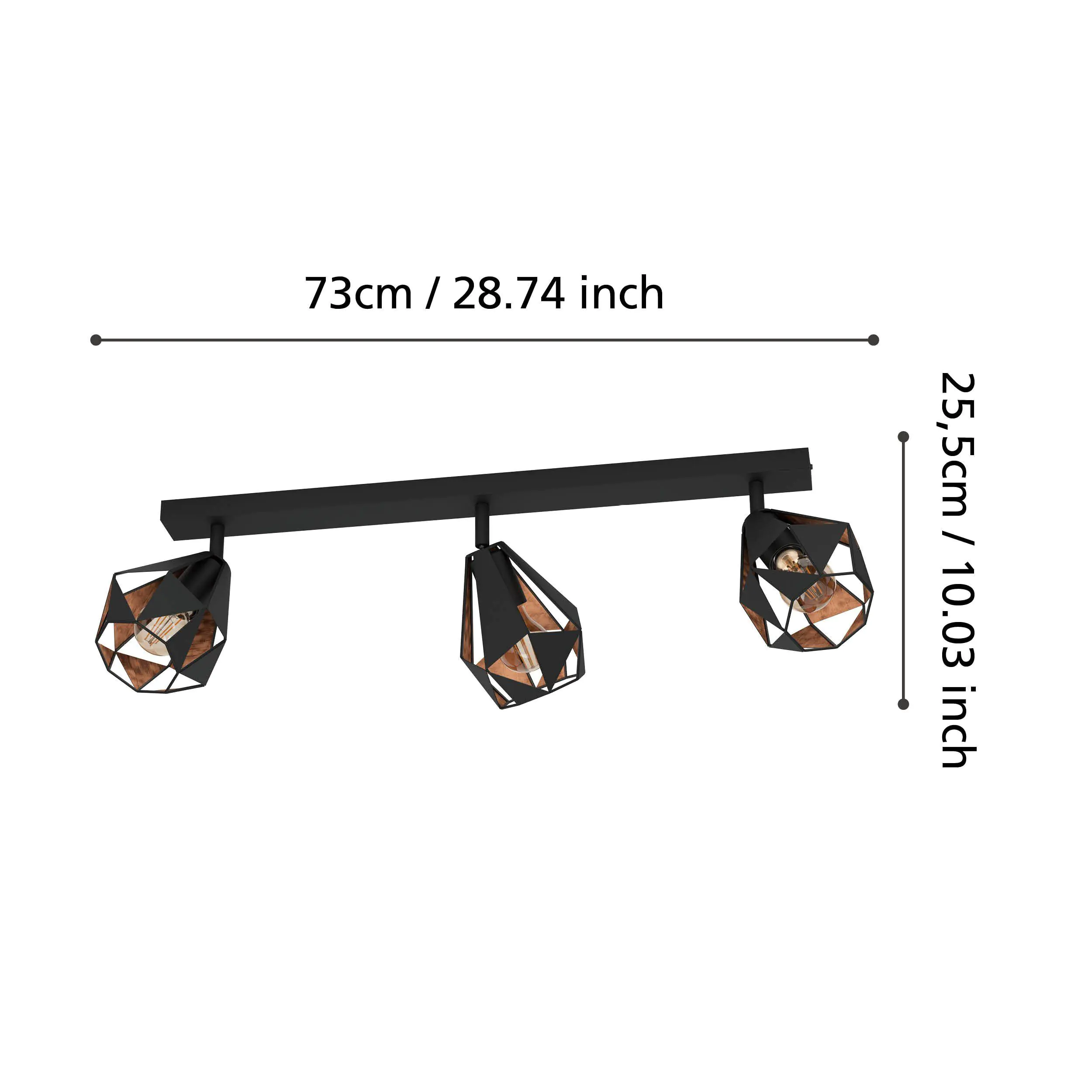 Eglo 3er Spot Carlton 7 schwarz kupfer 73 x 16 cm