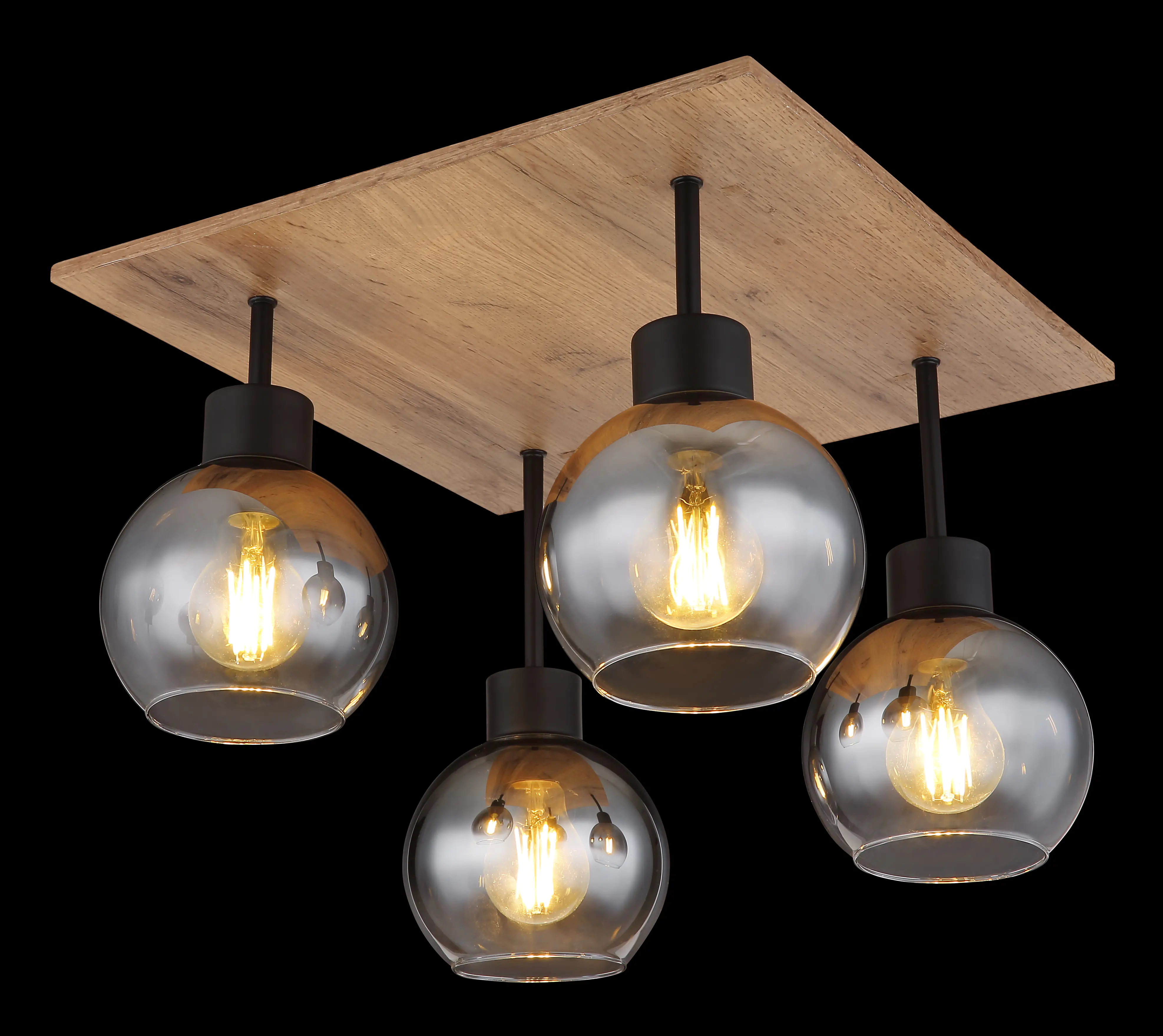 Globo 4er Deckenleuchte Blama schwarz rauch holz 40 x 40 cm