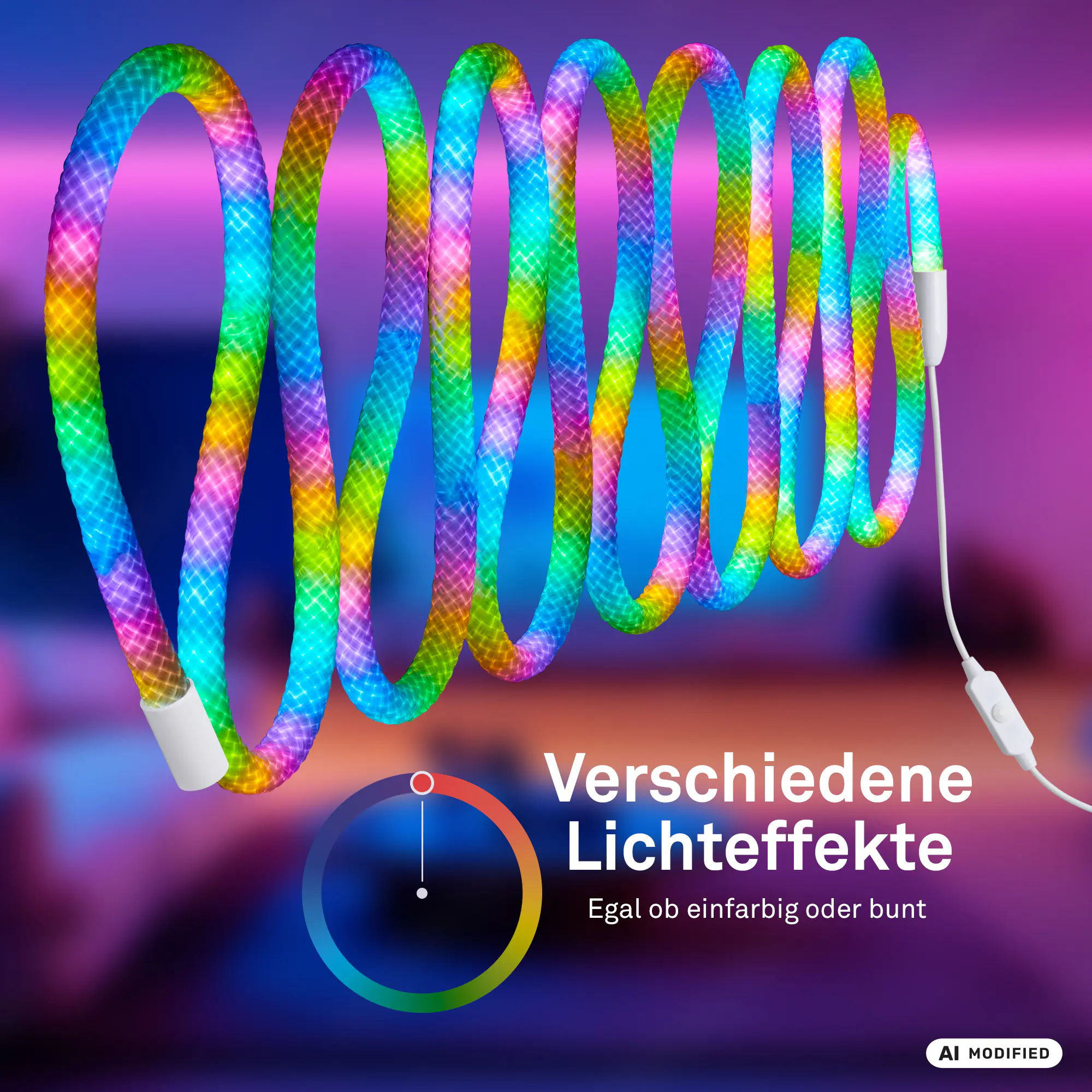 Briloner LED-Lichtschlauch RGBIC mit Musiksensor 5 m dimmbar weiß