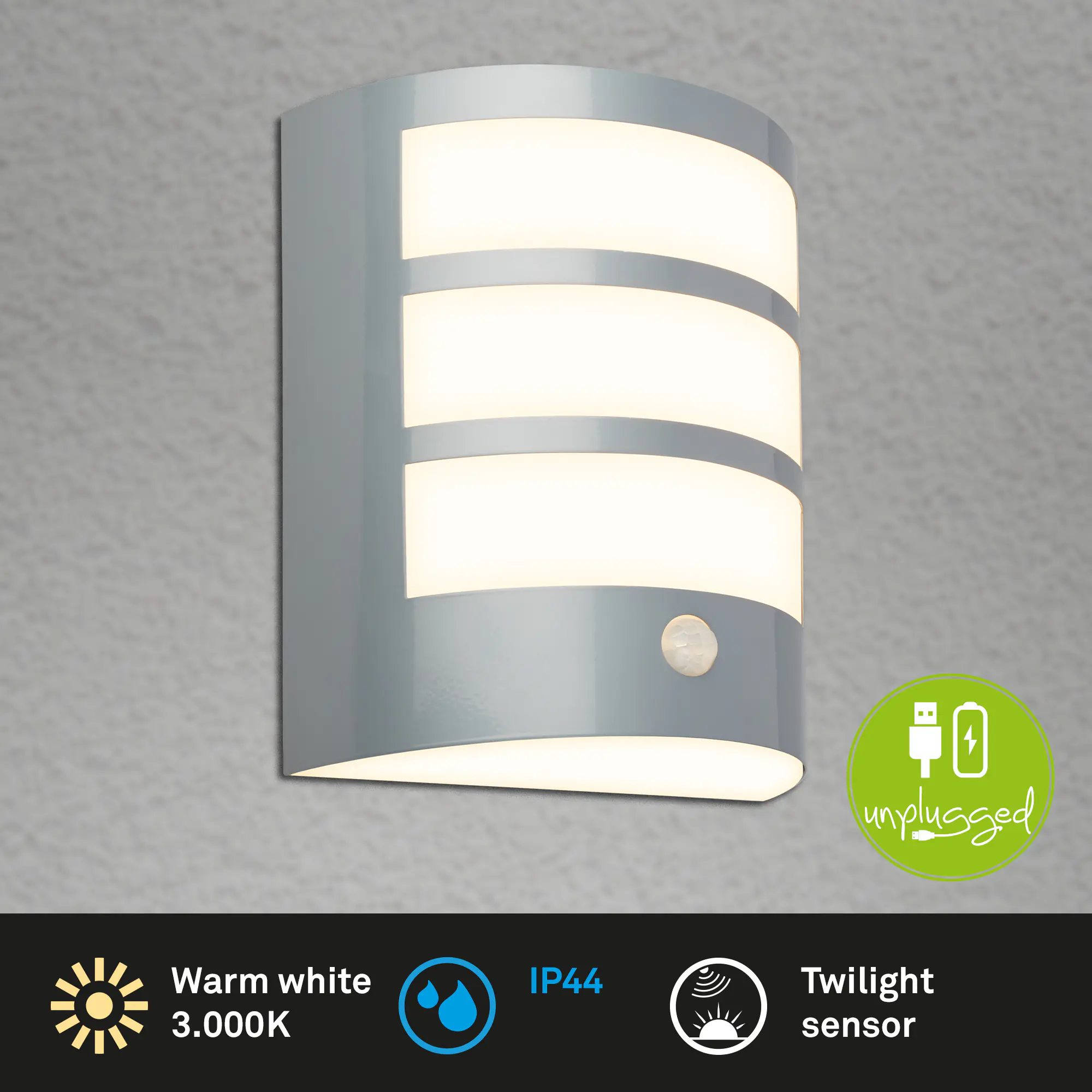 Briloner LED Außenwandleuchte Akku 5,8W chrom Sensor warmweiß