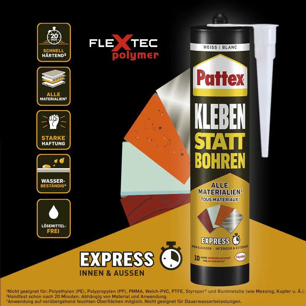 Pattex Montagekleber Kleben statt Bohren Express 390 g weiß