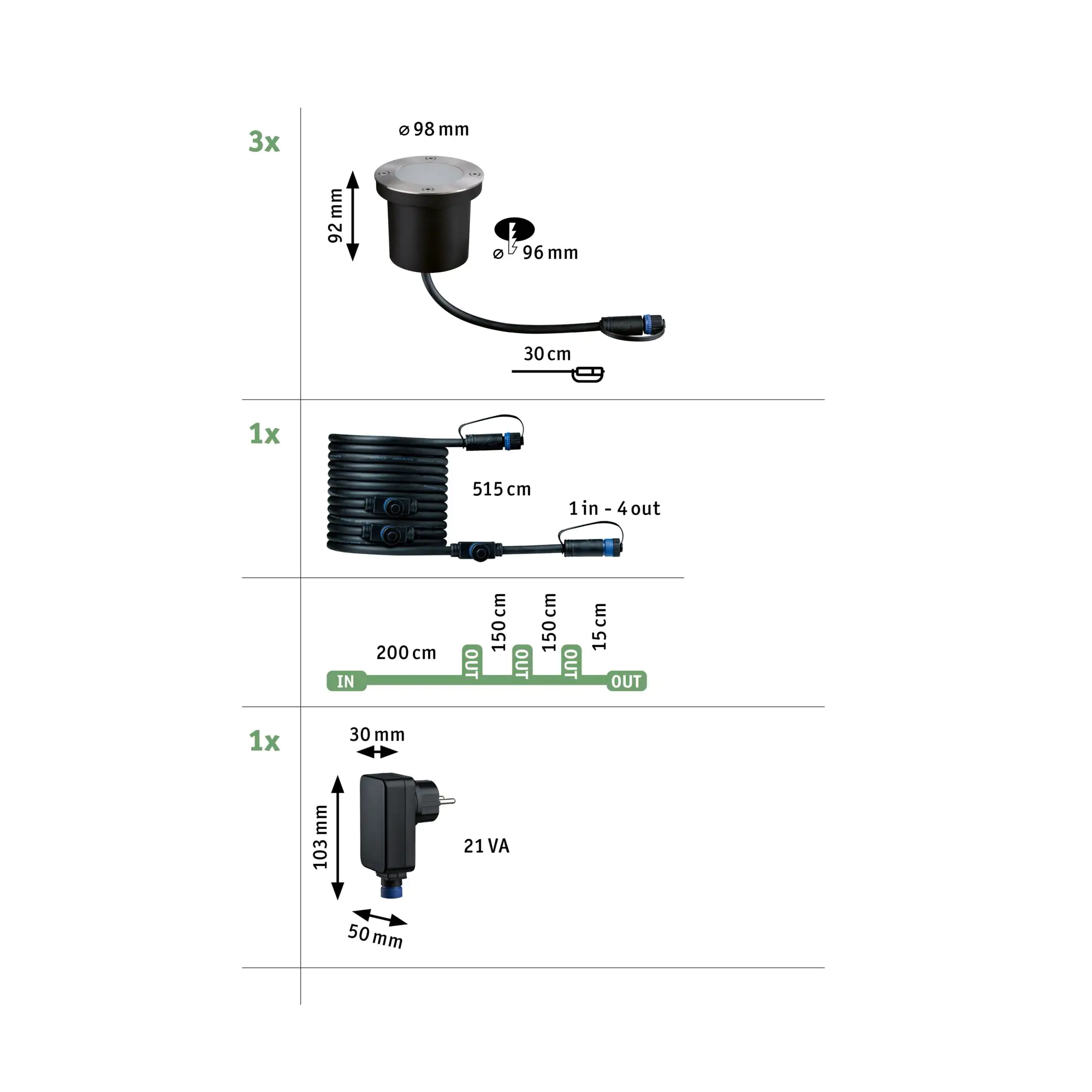 Paulmann Plug & Shine LED Bodeneinbauleuchte Floor insect-friendly 3er-Set