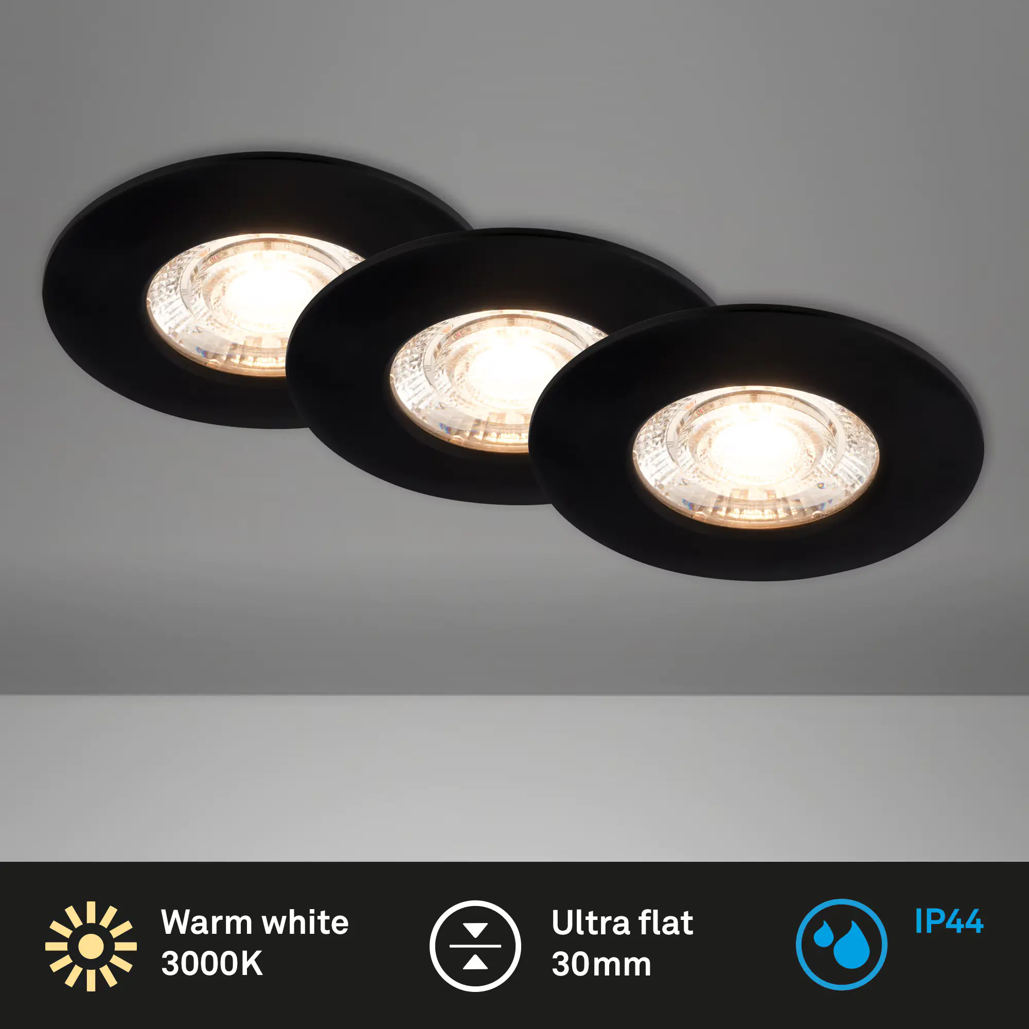 Briloner LED-Einbauleuchten Kulana Mini 3er Set Mini 3,6W 350lm schwarz