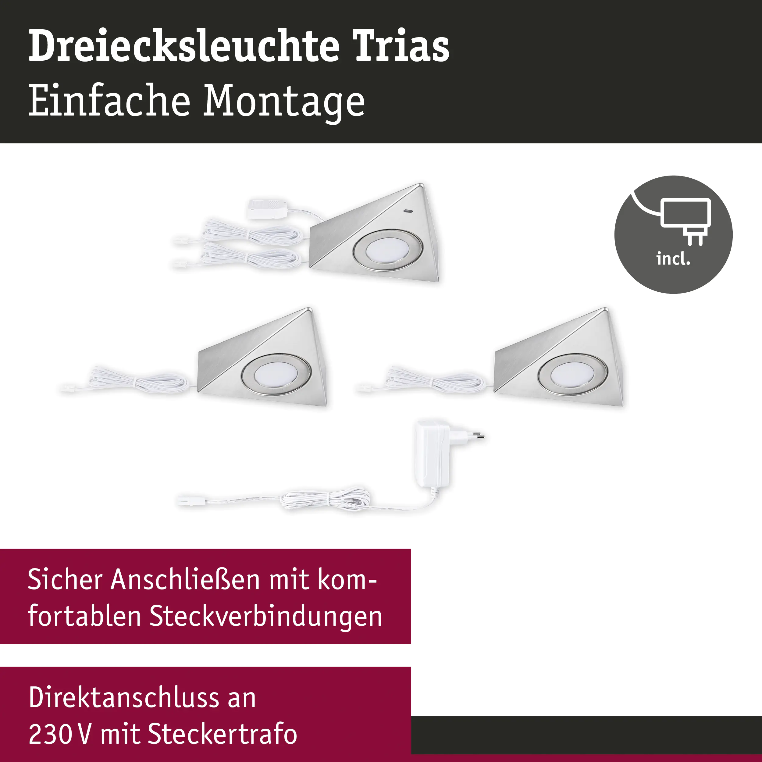Paulmann LED Unterbauleuchte Trias eisen gebürstet neutralweiß 3 er Set