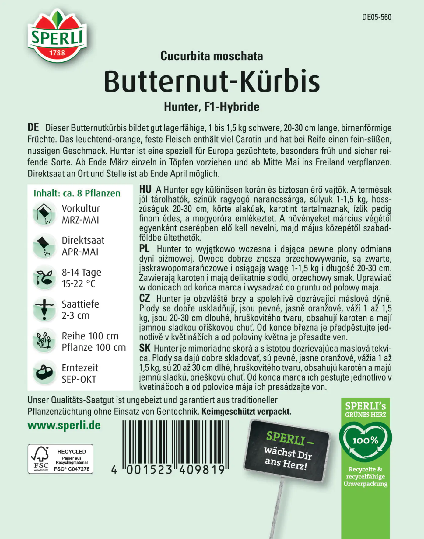 Sperli Butternutkürbis Hunter F1