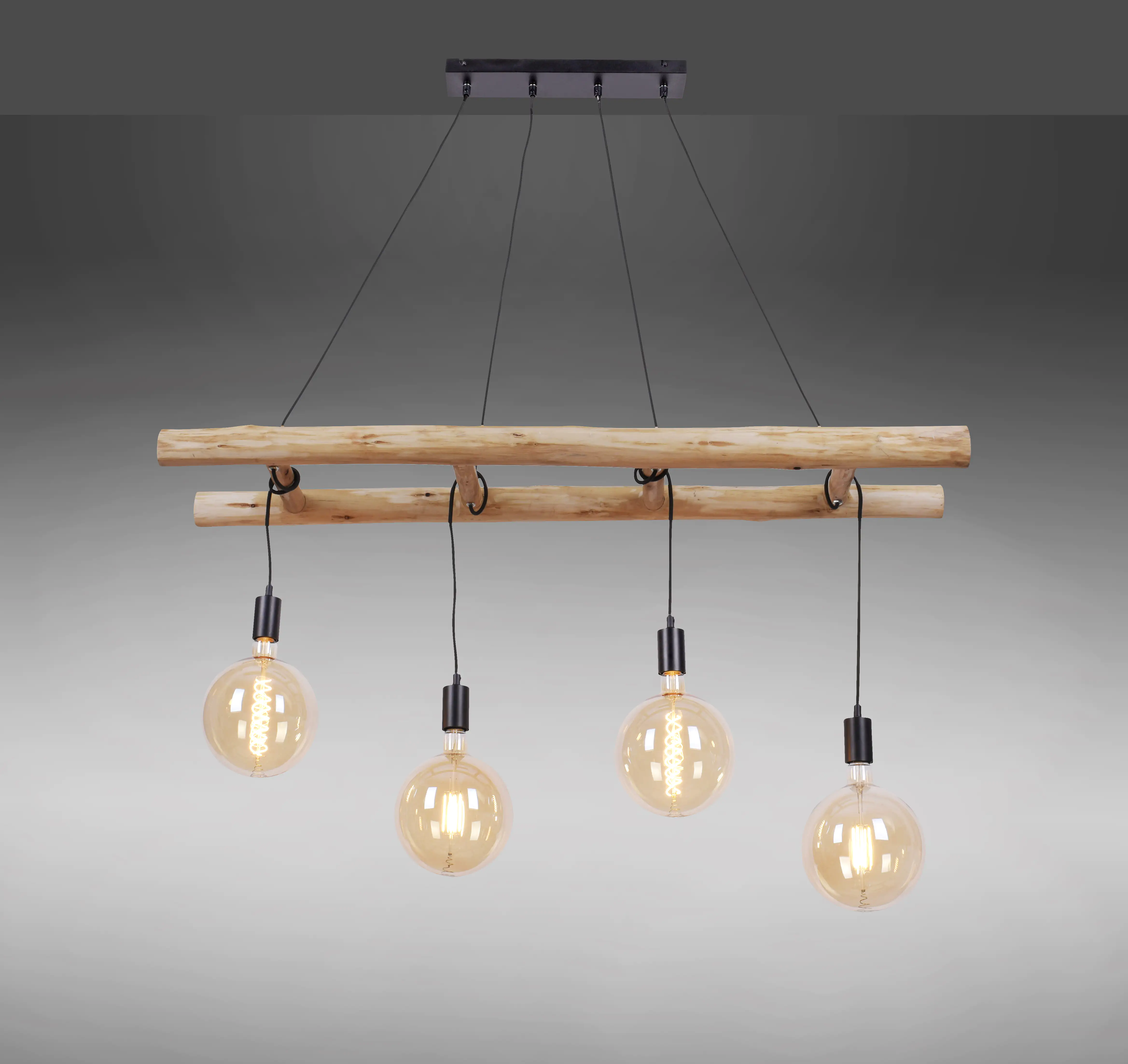 JustLight 4er Pendelleuchte Edgar schwarz-holz 120 x 30 cm E27 60 W