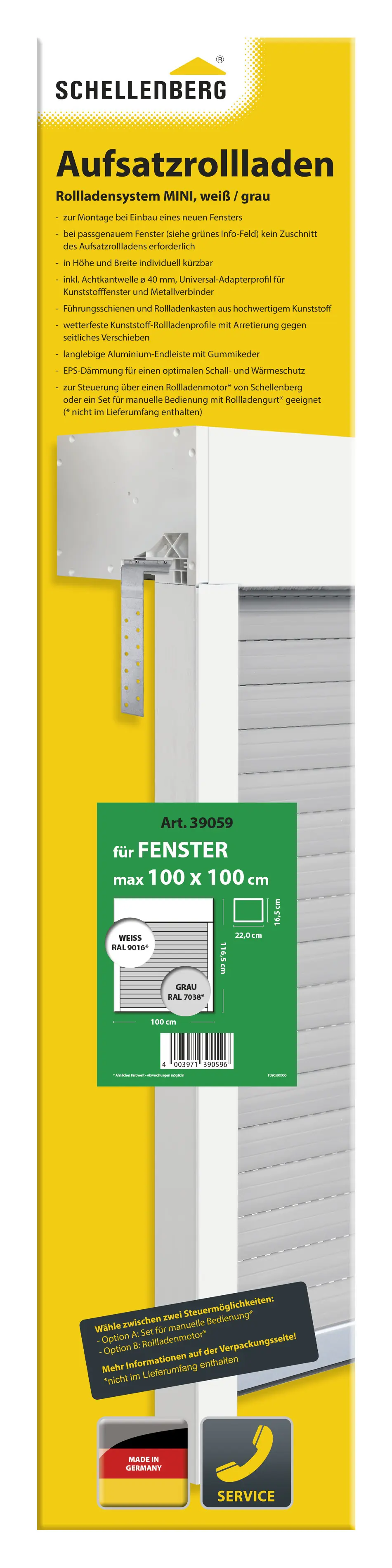 Schellenberg Aufsatzrollladen-Set für Fenster 100 x 100 cm weiß/grau