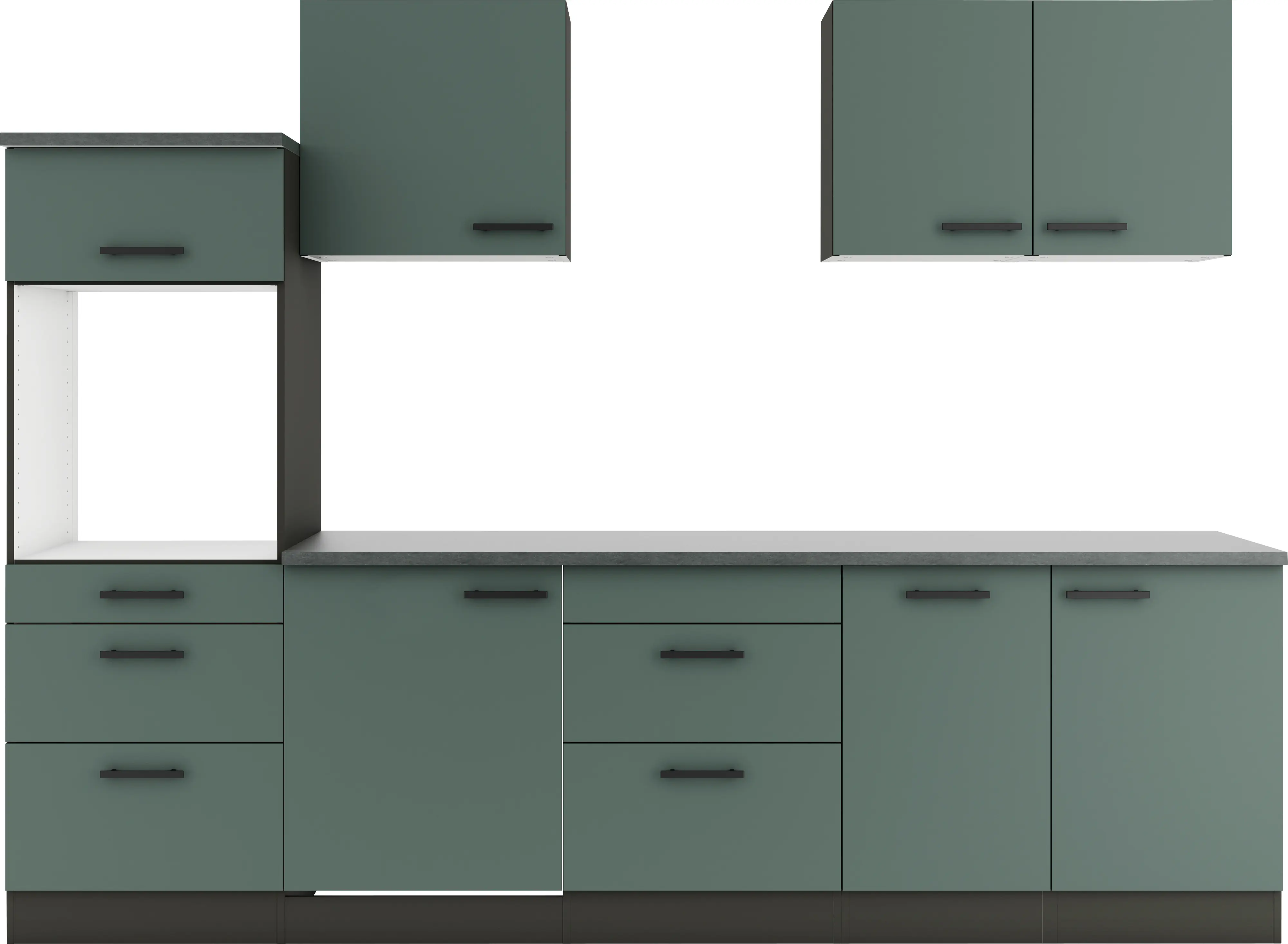 Optifit Küchenzeile Verona 405 ohne Geräte steingrün/anthrazit 270 cm