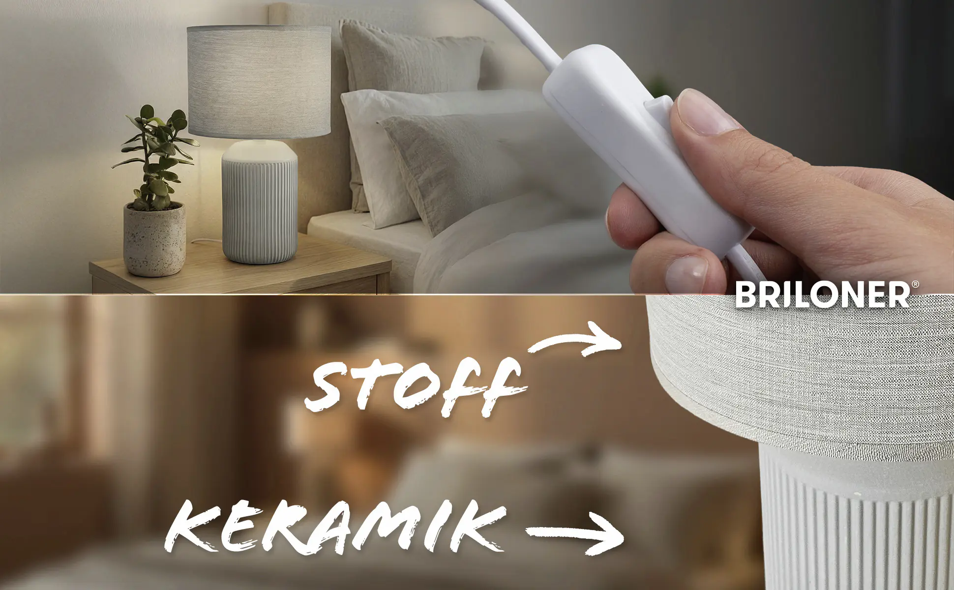 Briloner Tischleuchte Ino mit Stoffschirm grau