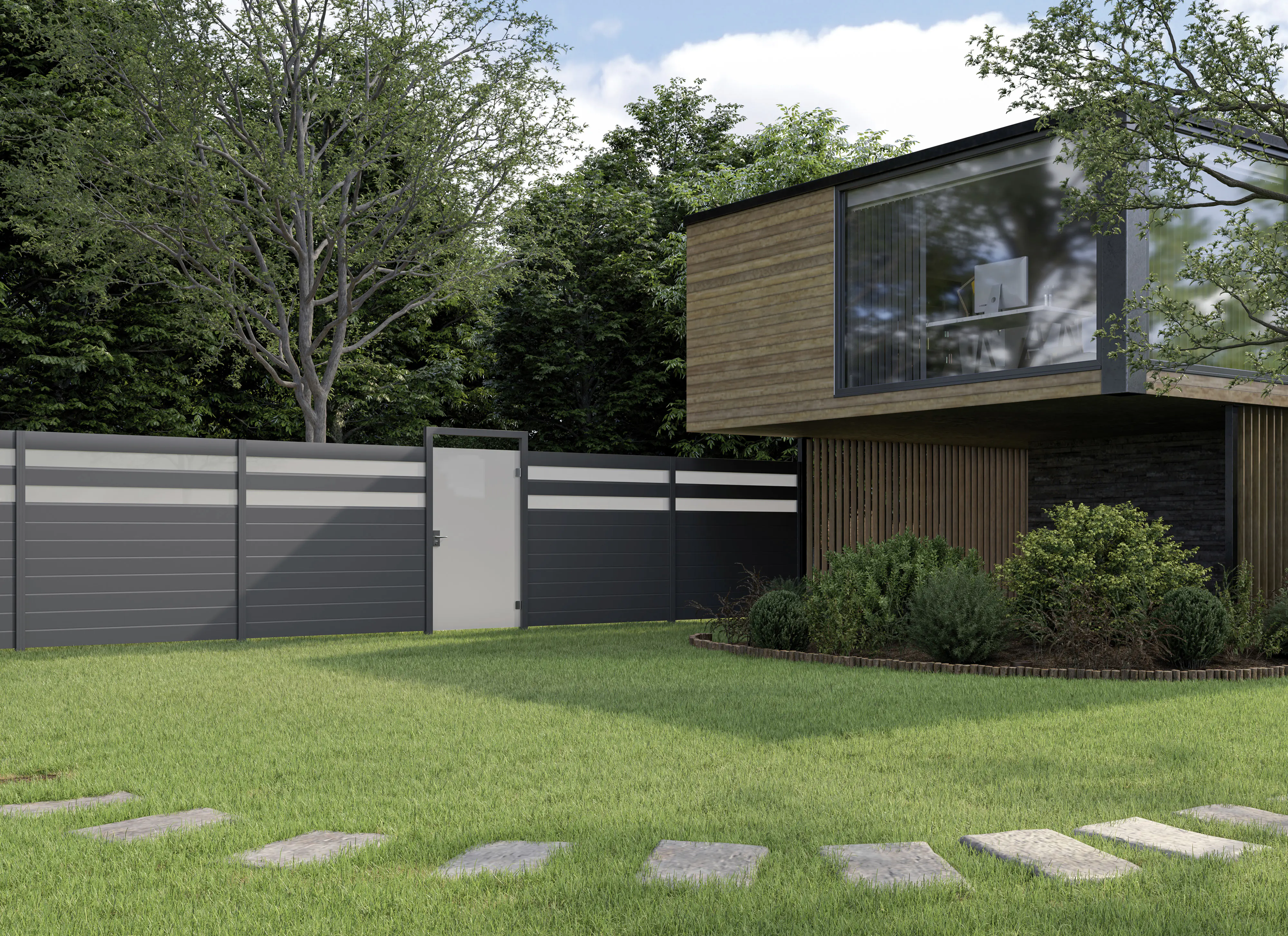 Ambiente Alu-Zaun Paneel 150 + ESG 8 mm 120 cm x 180 cm 22 mm stark