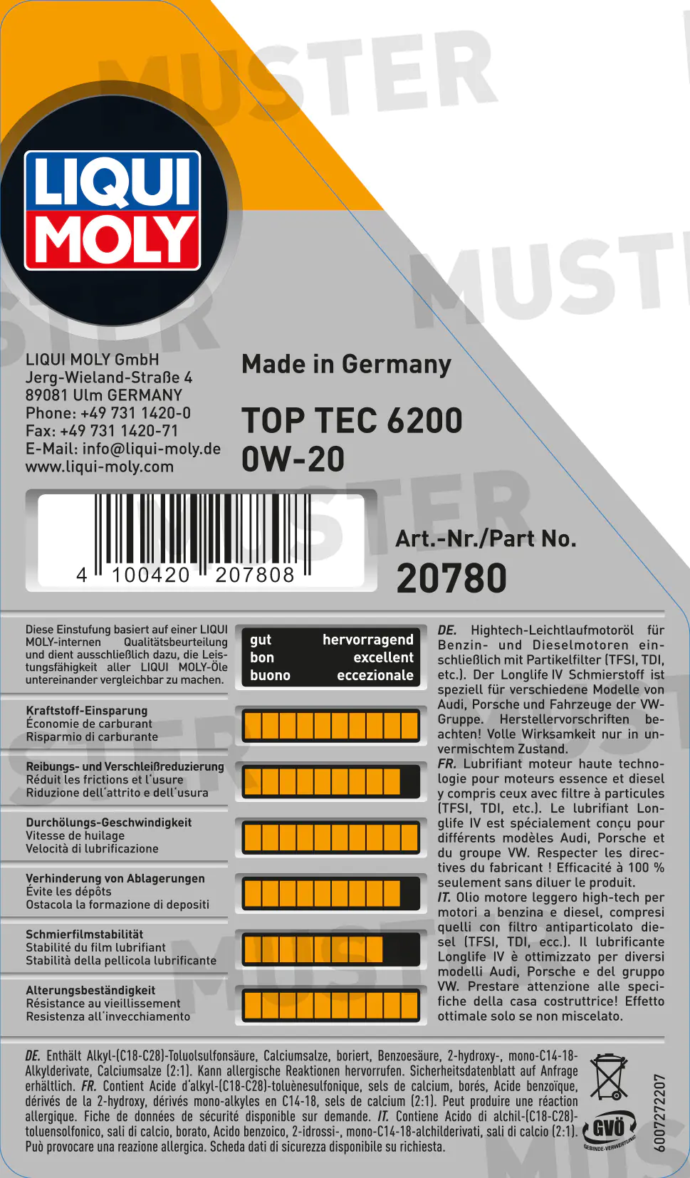 Liqui Moly Motoröl Top Tec 6200 0W-20 1 L