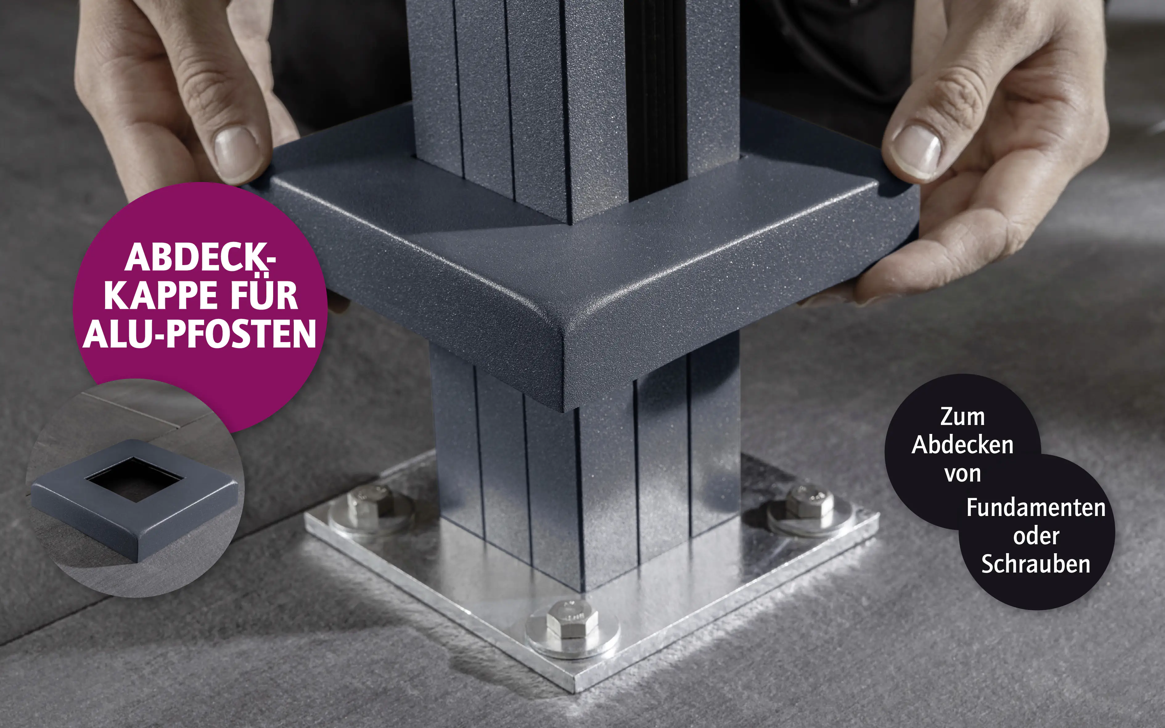 Ambiente Aluminium Abdeckkappe unten B x H: 14,5 cm x 14,5 cm, 28 mm stark