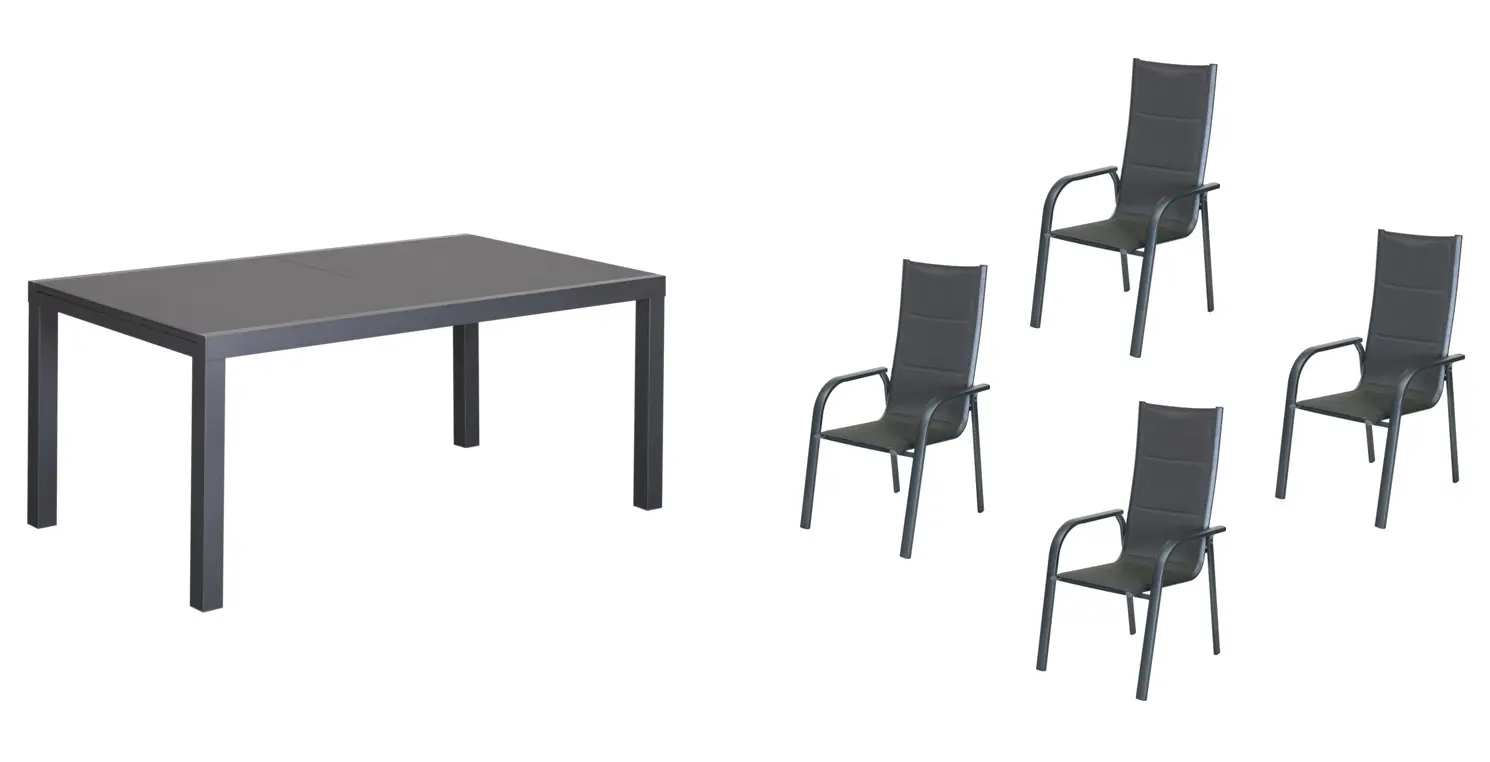 Primaster Garten-Essgruppe Fano mit ausziehbarem Tisch & 4 Stapelstühlen