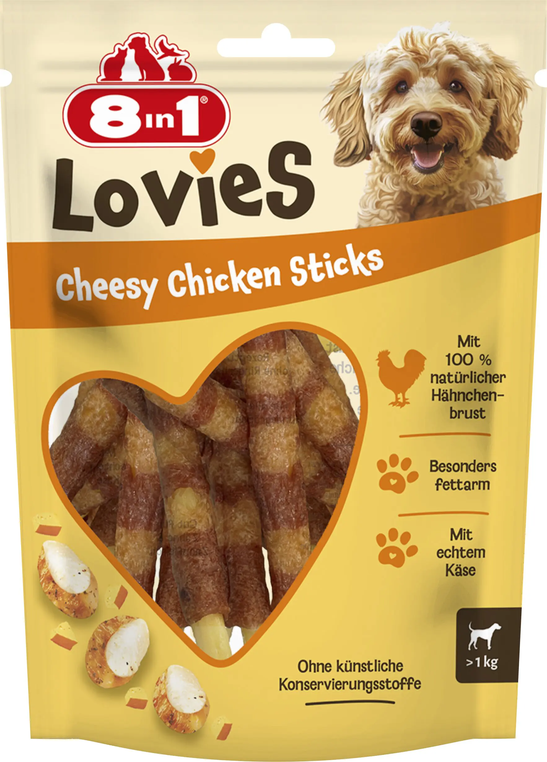 8in1 Lovies Hundeleckerli Sticks 80 g Huhn & Käse