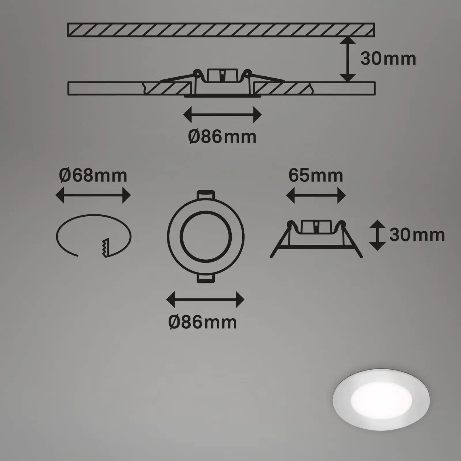 Di-Ka LED Einbauleuchte Slank 3er Set chrom-matt Ø 8,5 cm 3W, neutralweiß