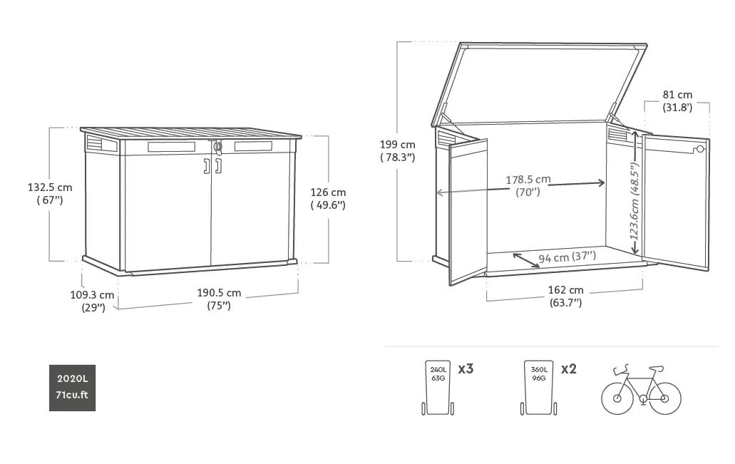 Keter Mülltonnenbox Signature Mega braun Holzoptik 190 x 109 cm 