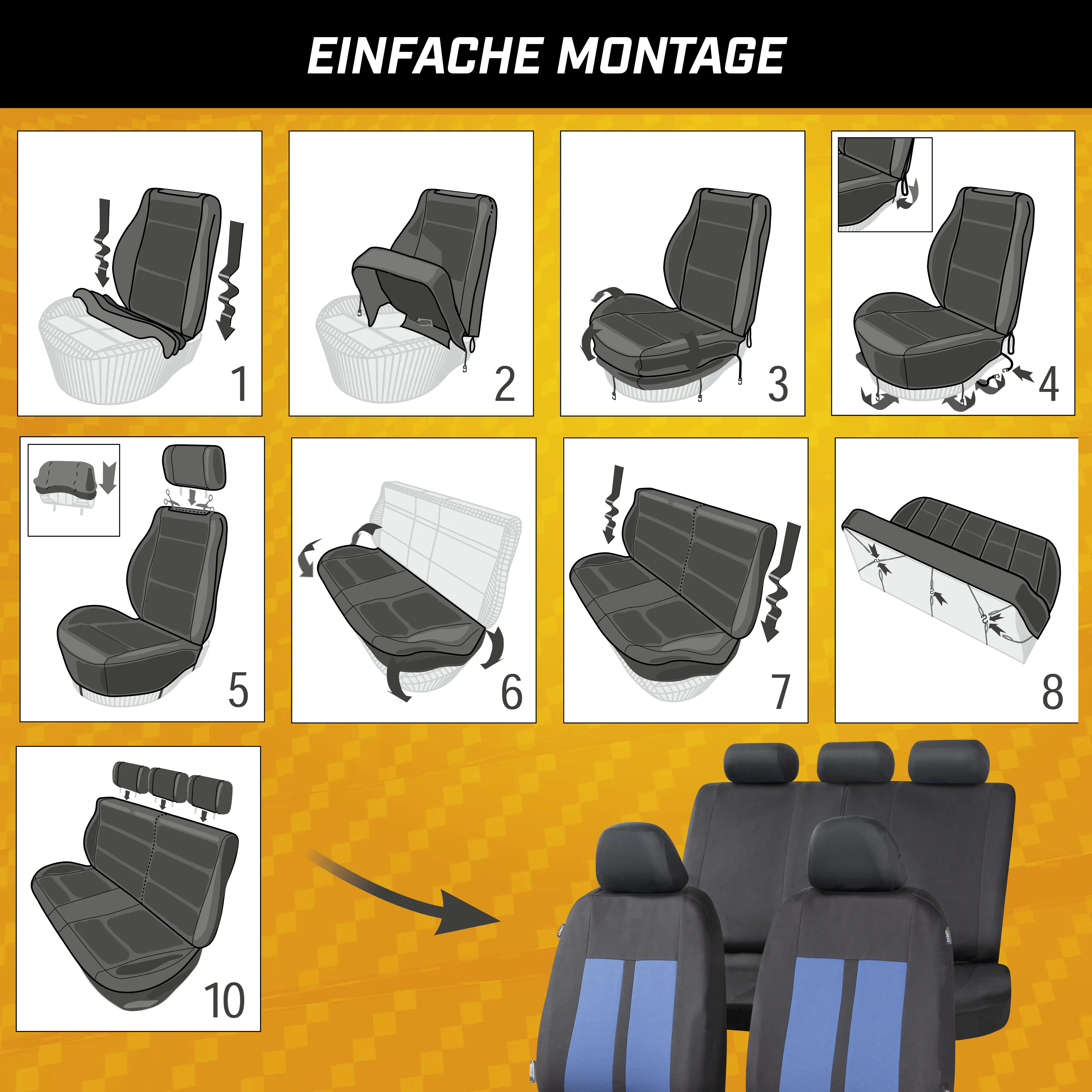 CarComfort Autositzbezug-Set Elphin schwarz-blau