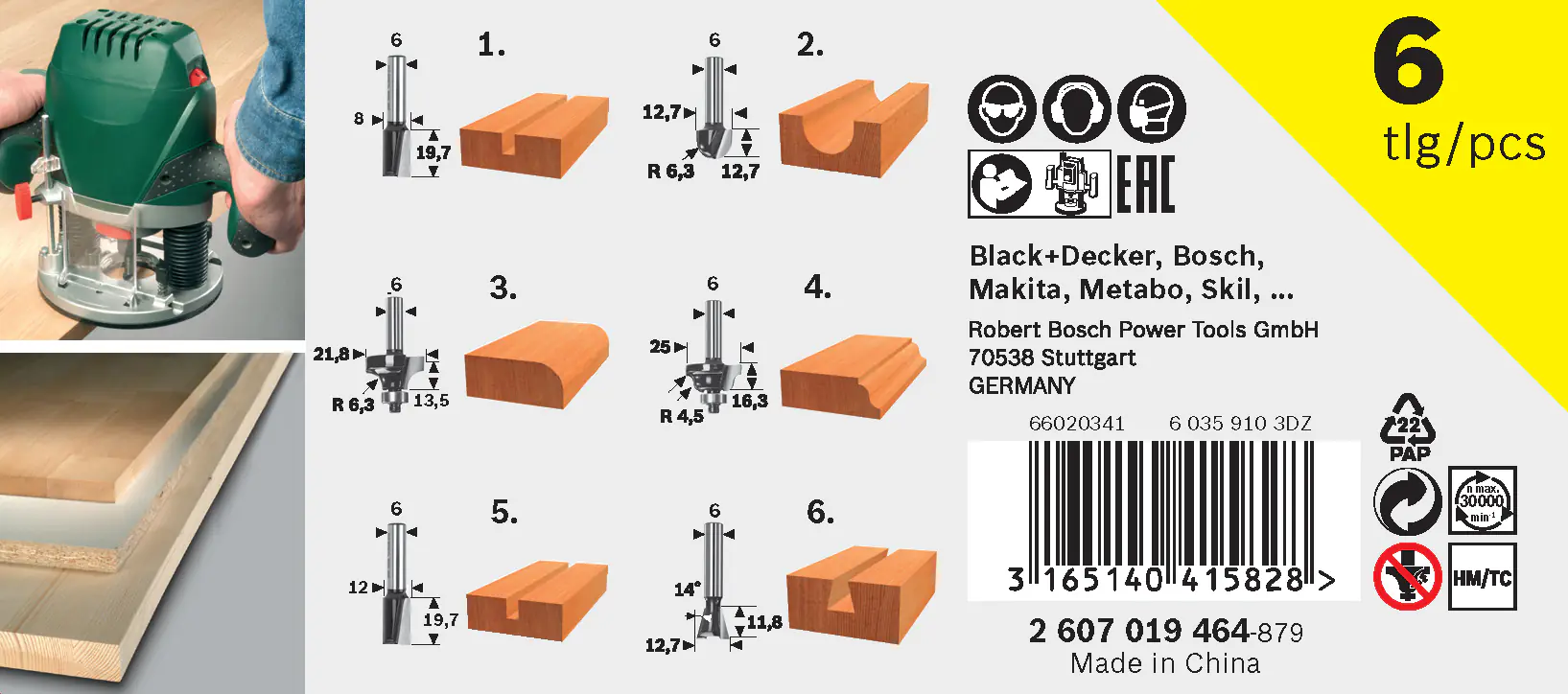 Bosch HM-Fräser-Set 8 mm Schaft 6-teilig